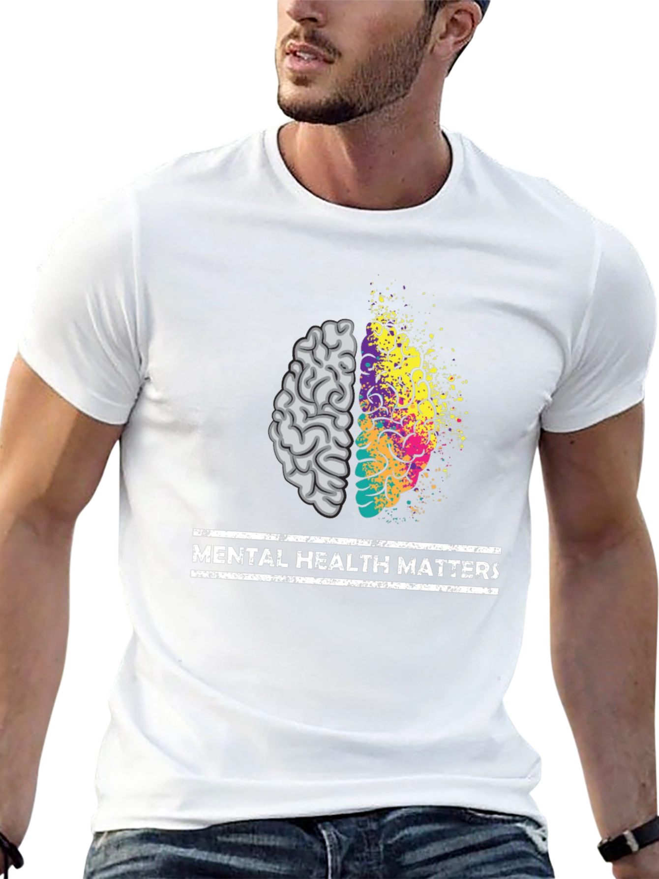 Black Mental Health Matters Brain Graphic Tee - Unisex view 13