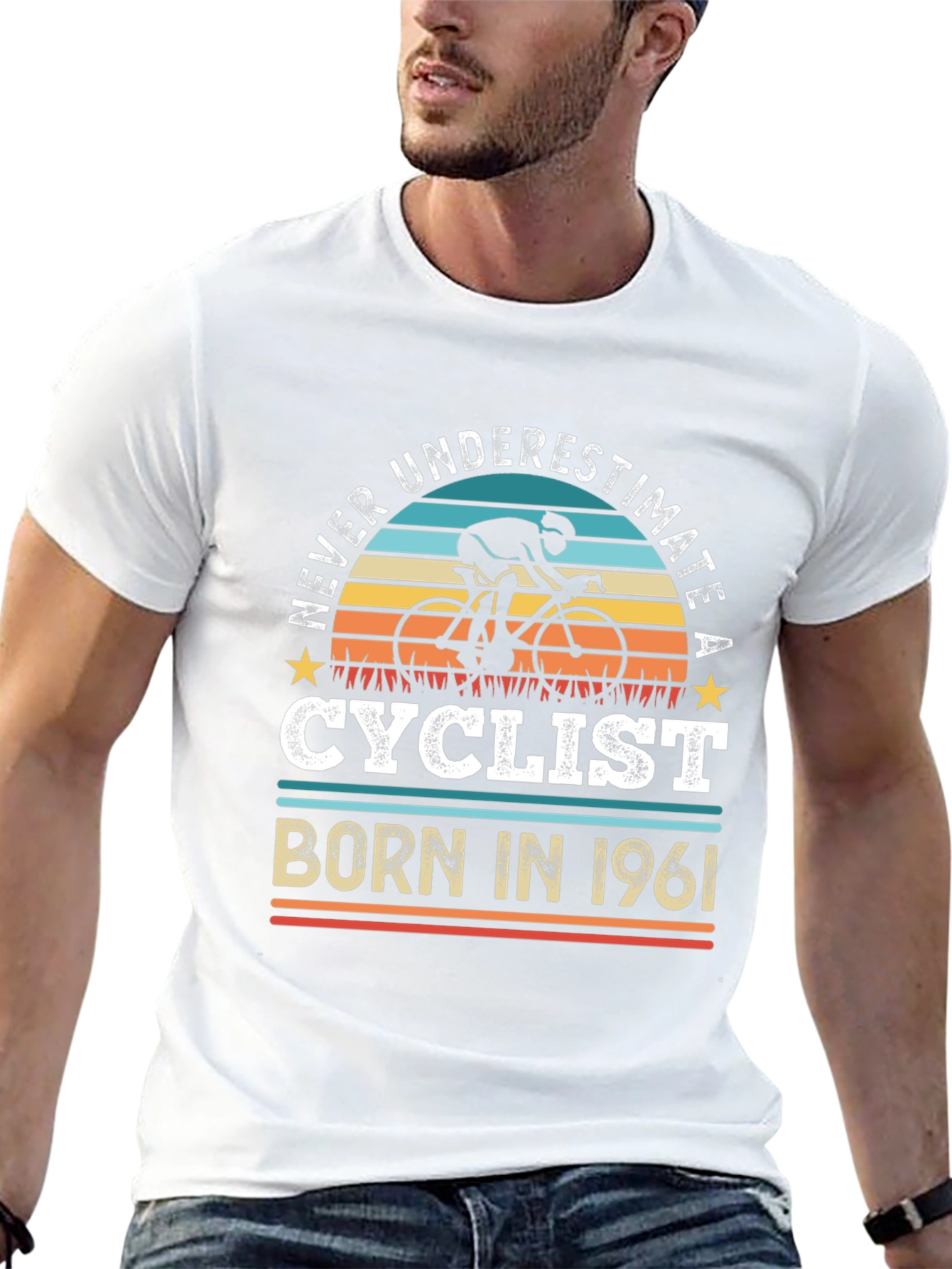 Black Never Underestimate a Cyclist Born in 1961 T-Shirt view 13