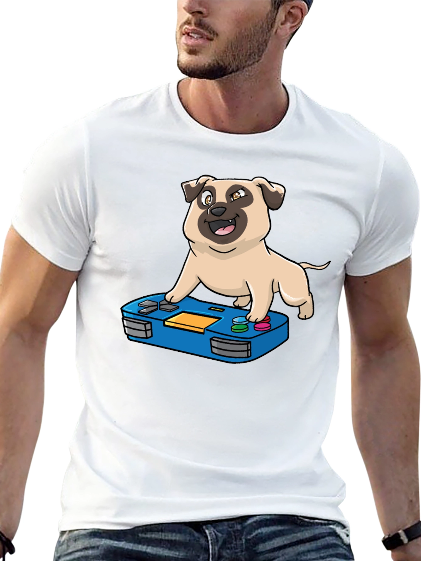 Black Gamer Pug Graphic T-Shirt - Black view 13