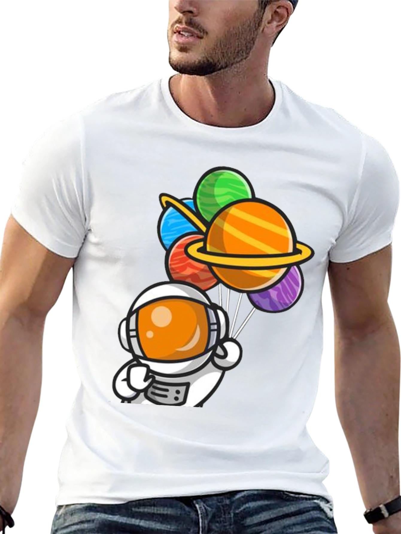 Black Astronaut Planet Balloons Graphic Tee view 13