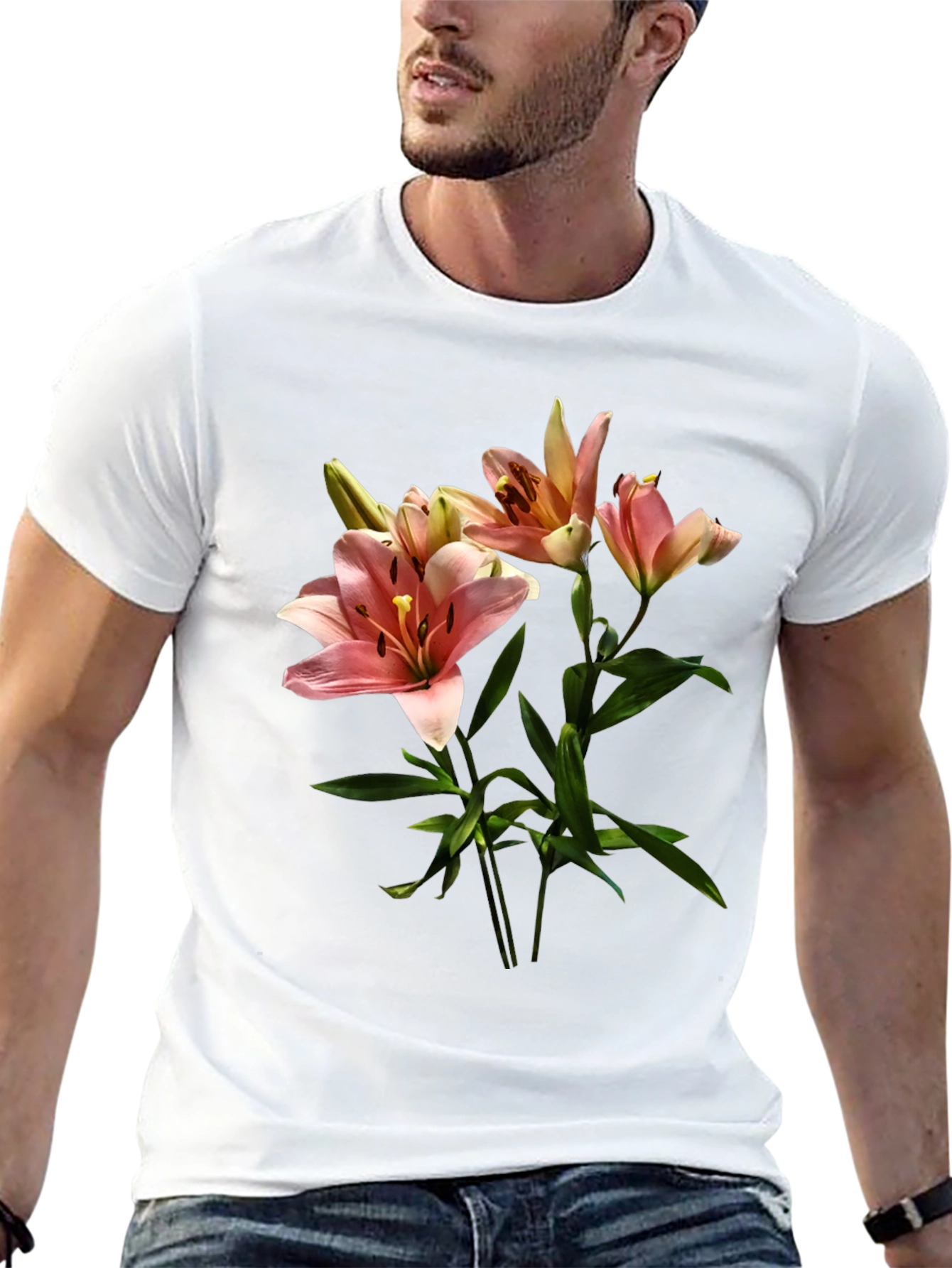 Black Floral Lily Print Black T-Shirt view 13