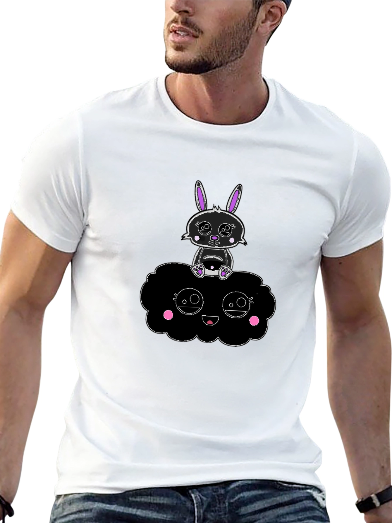 Black Bunny Cloud Graphic Tee - Soft Cotton Blend view 13