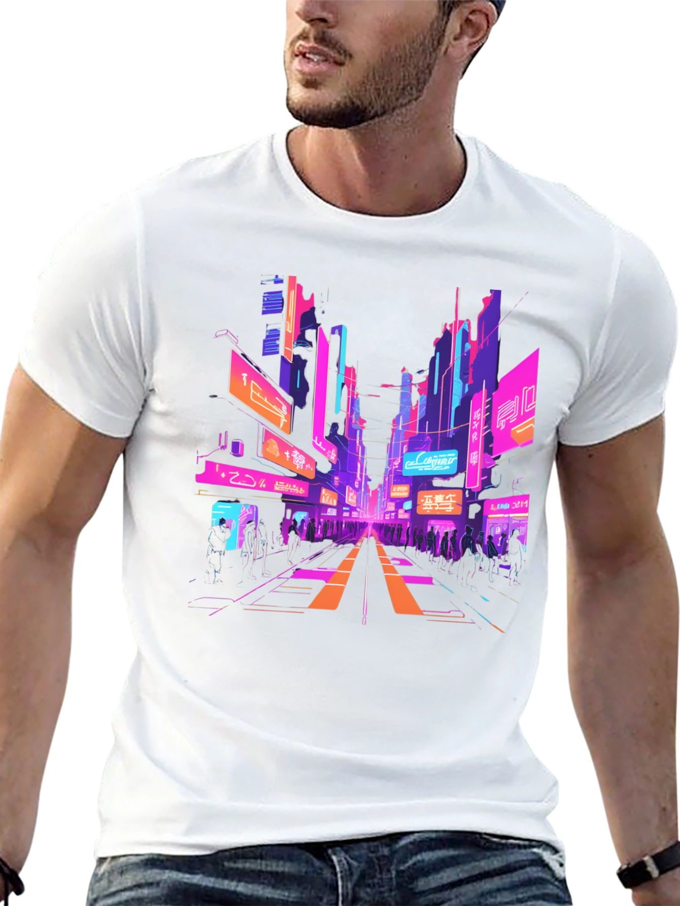 Black Cyberpunk Cityscape Graphic Tee view 13