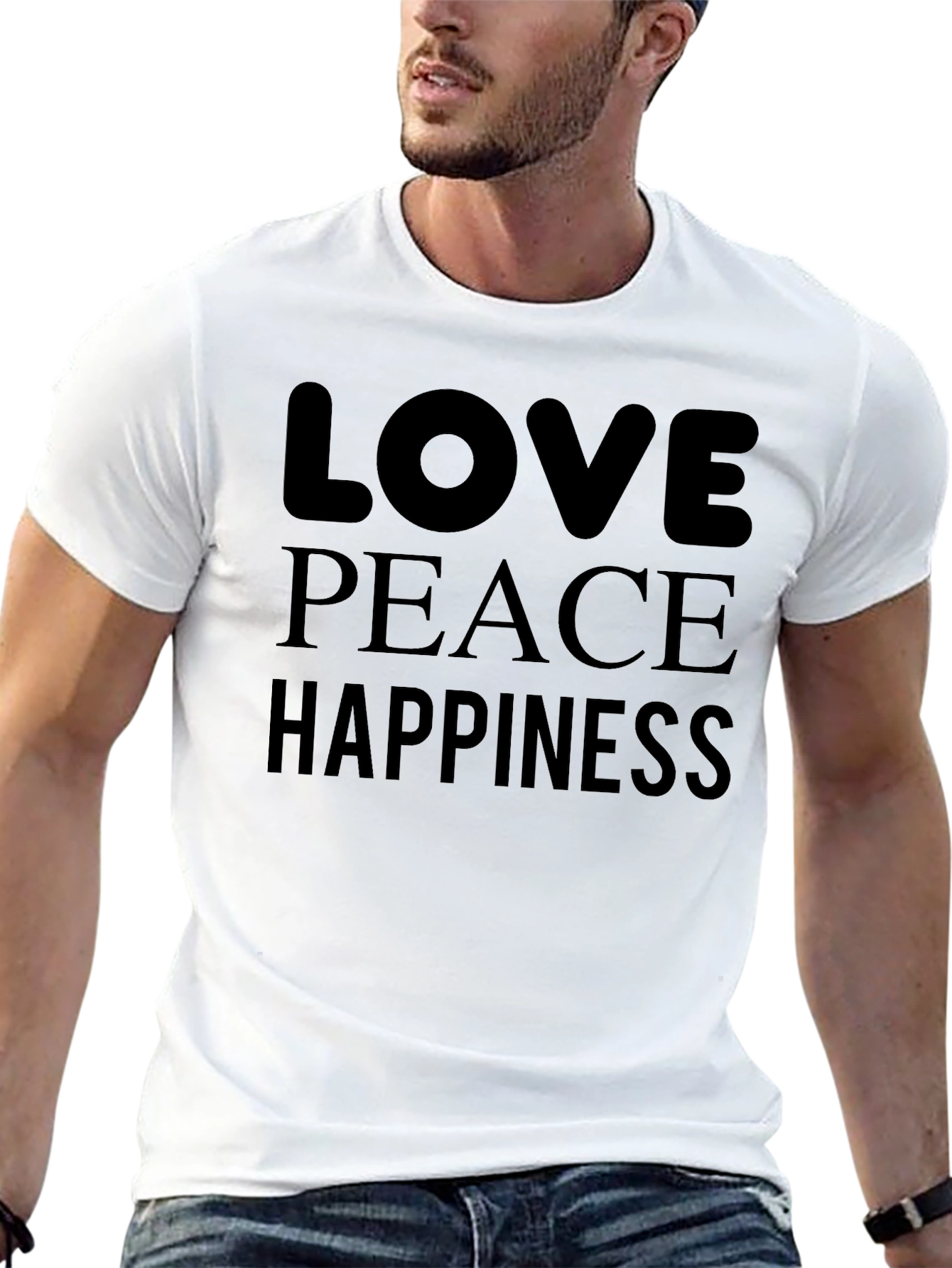 Black Love Peace Happiness Black Graphic Tee view 13