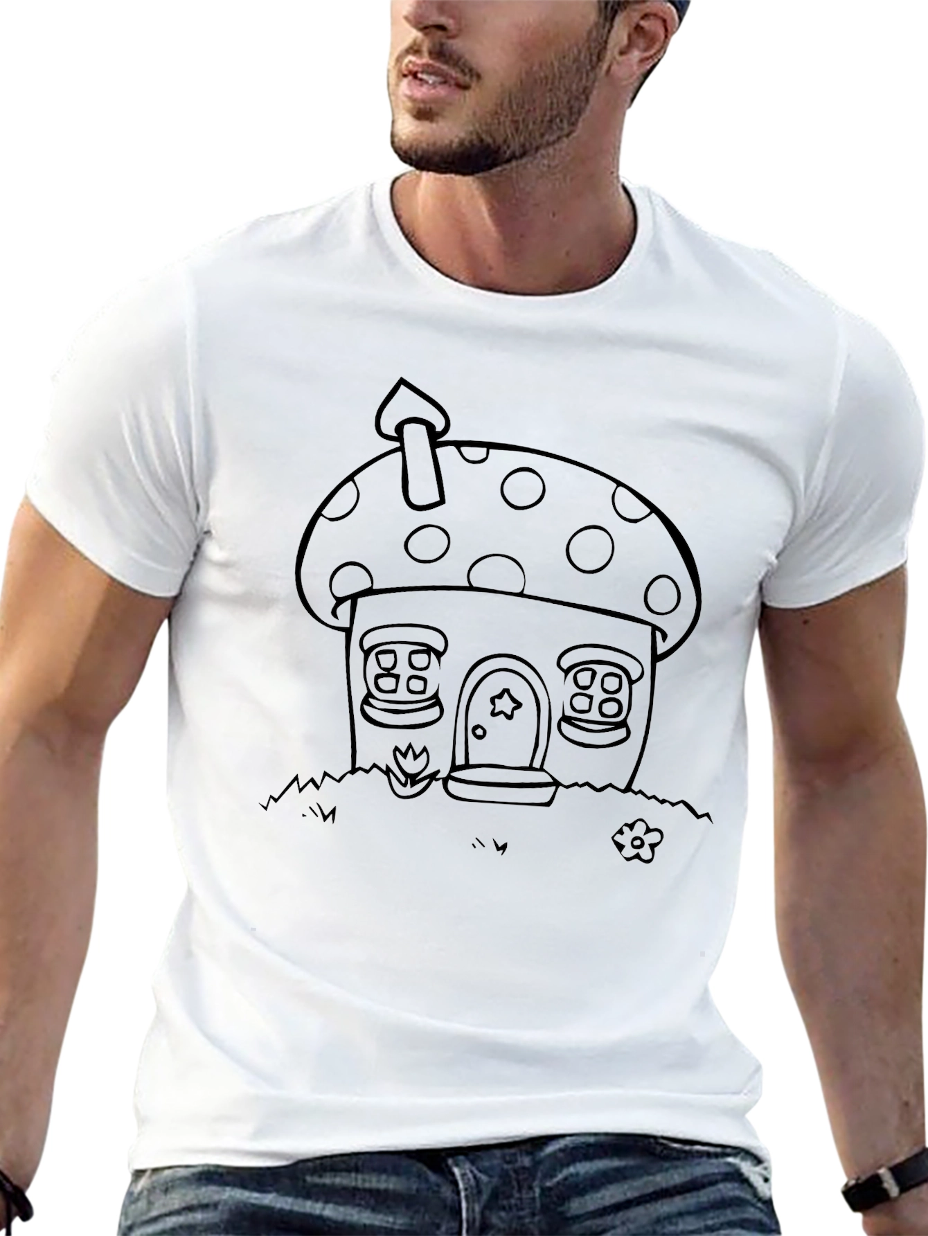 Black Mushroom House Graphic T-Shirt - Black Tee view 13