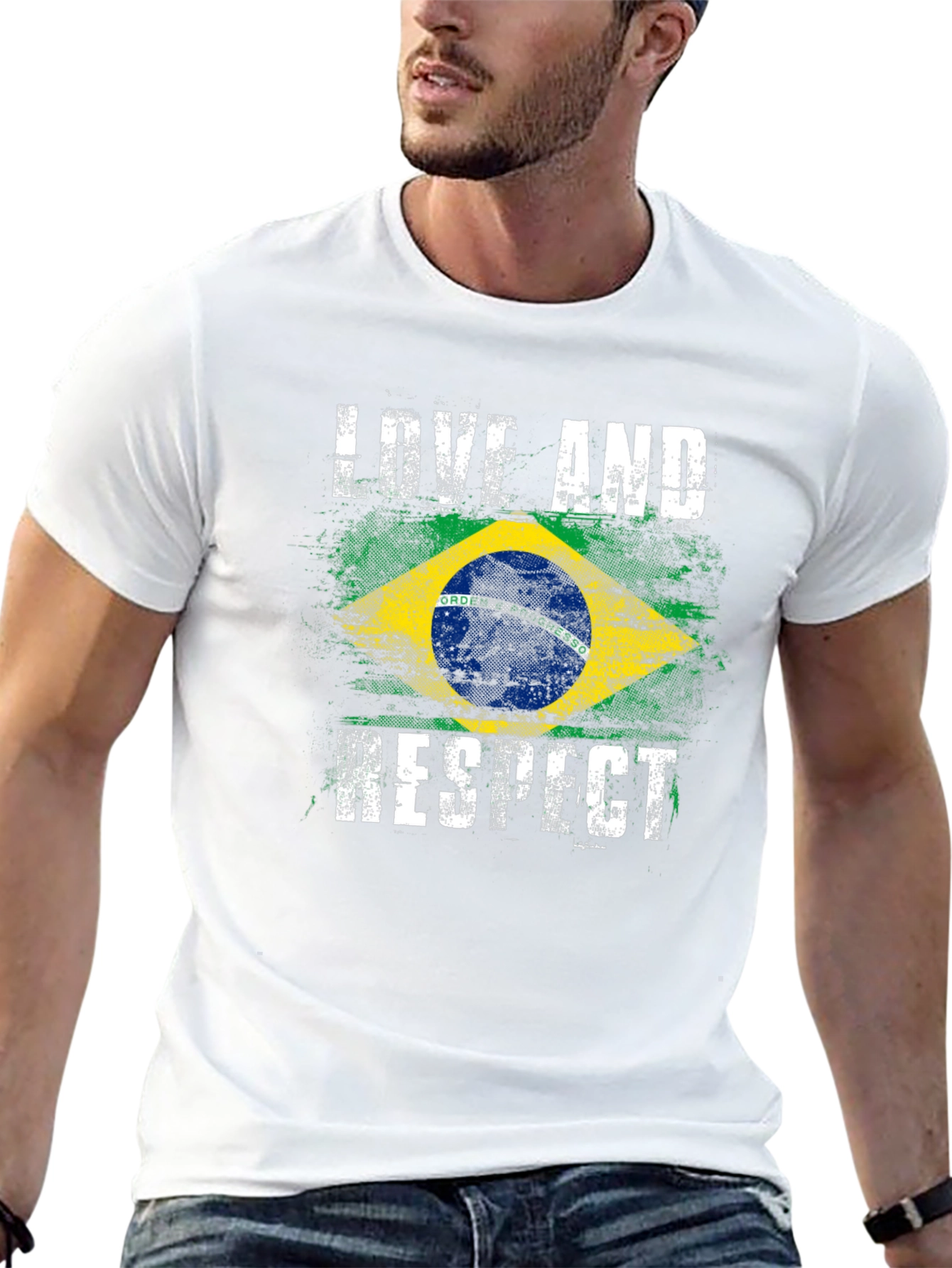 Black Brazil Flag Love and Respect T-Shirt view 13