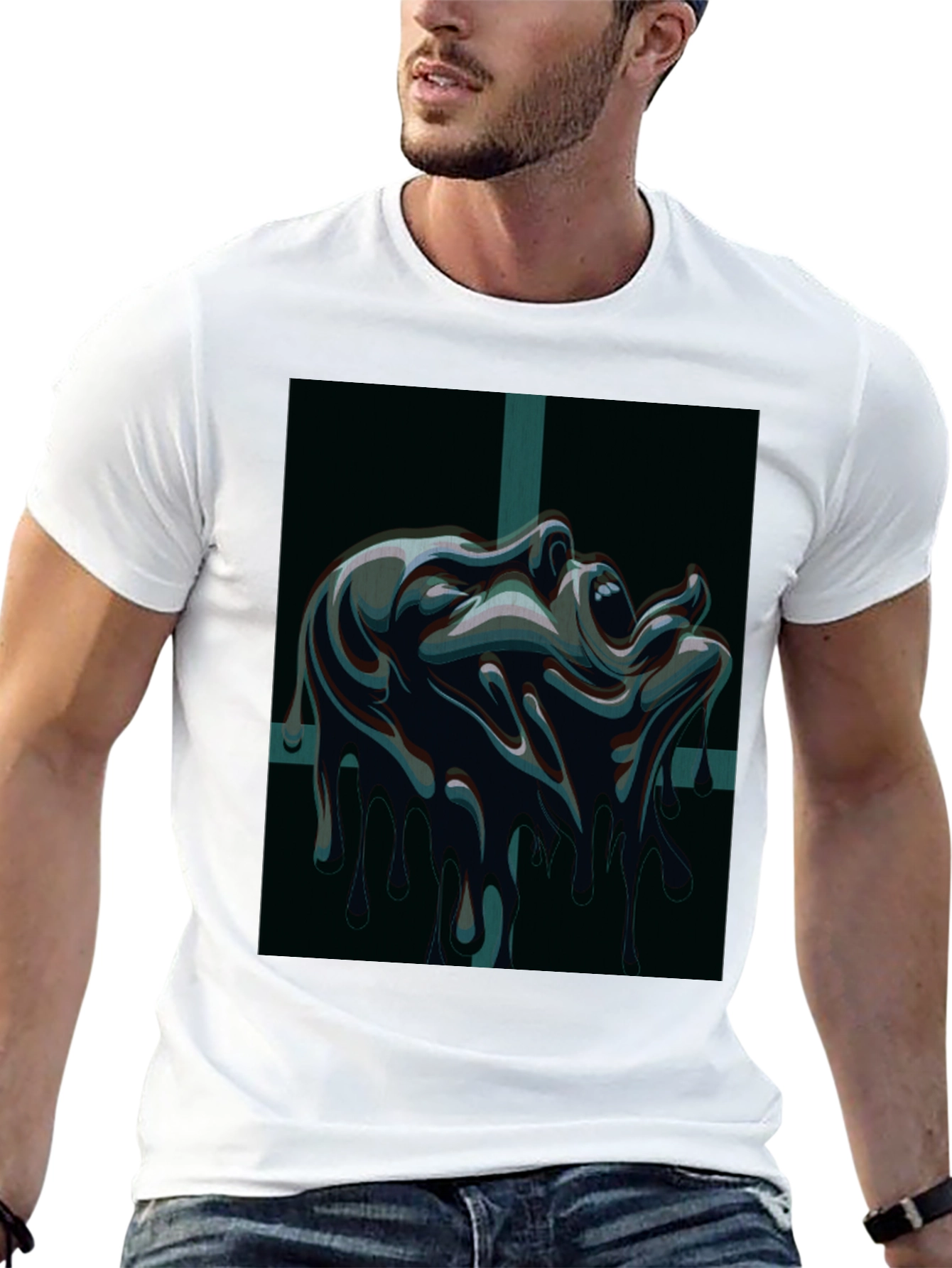 Black Melting Face Graphic Tee - Dark & Edgy Design view 13