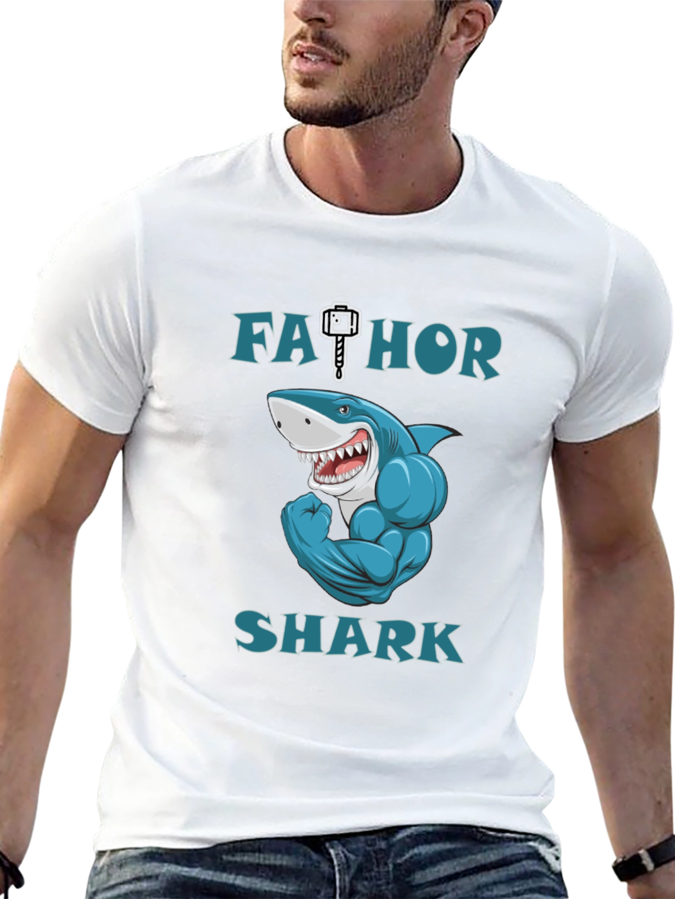 Black Fathor Shark Men's Graphic T-Shirt - Funny Father's Day Tee view 13