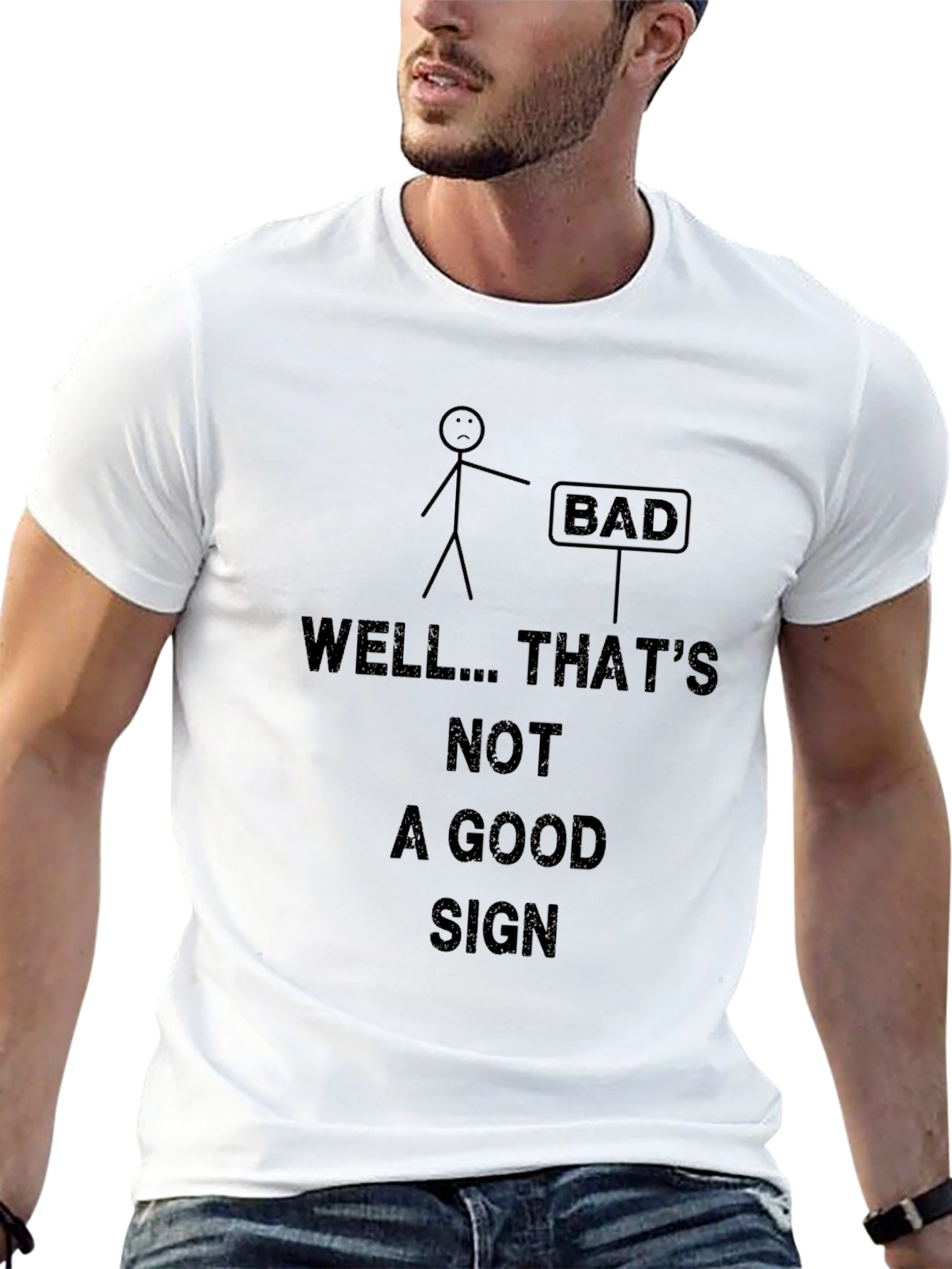 Black Funny "Bad Sign" Graphic T-Shirt view 13