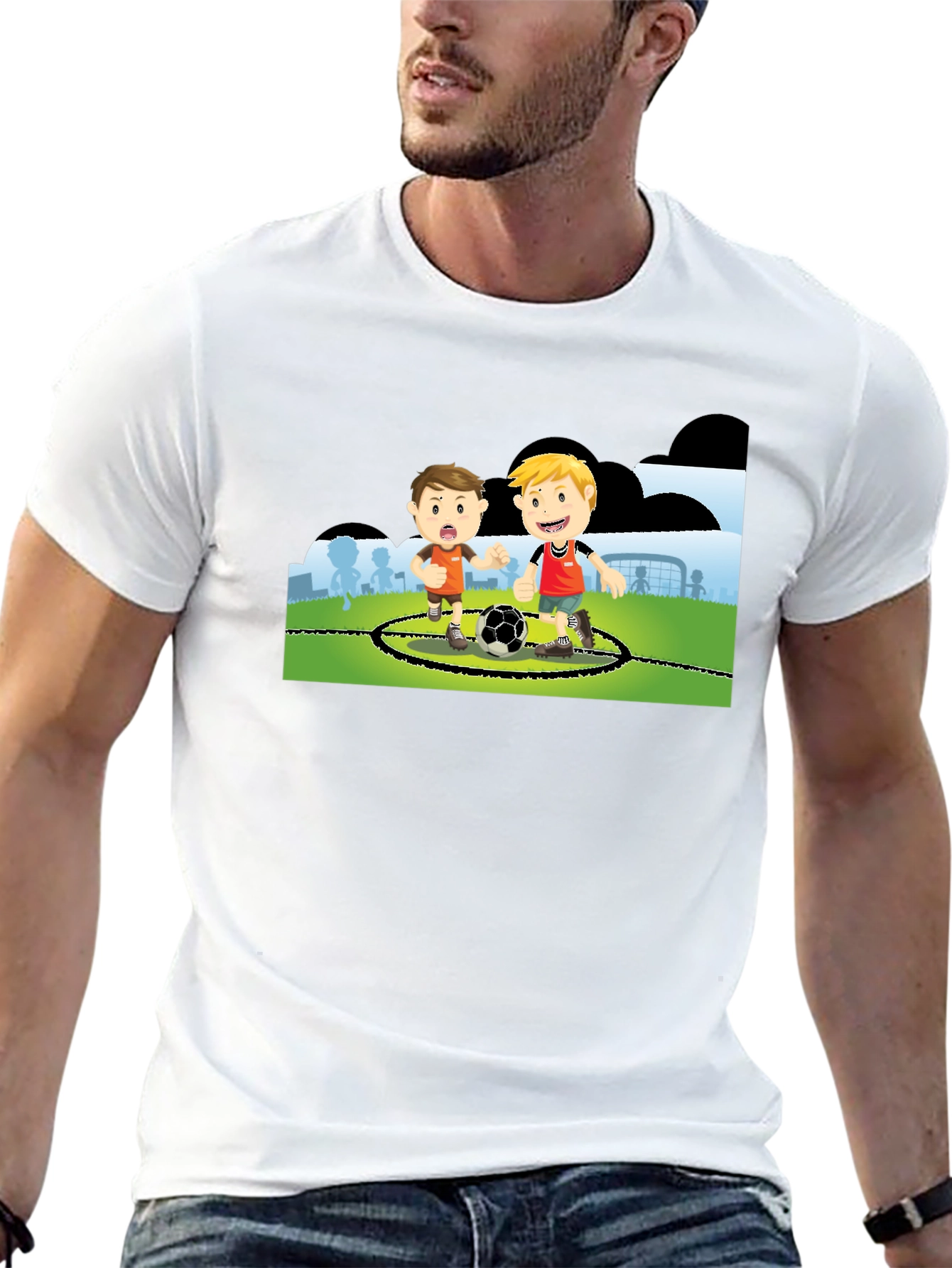 Black Boys Soccer Cartoon Black T-Shirt view 13