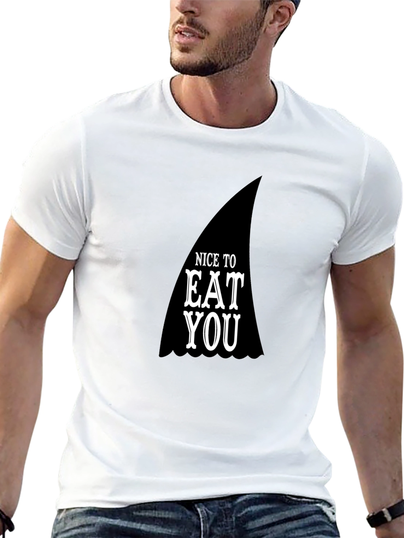 Black Nice To Eat You Shark Fin T-Shirt view 13