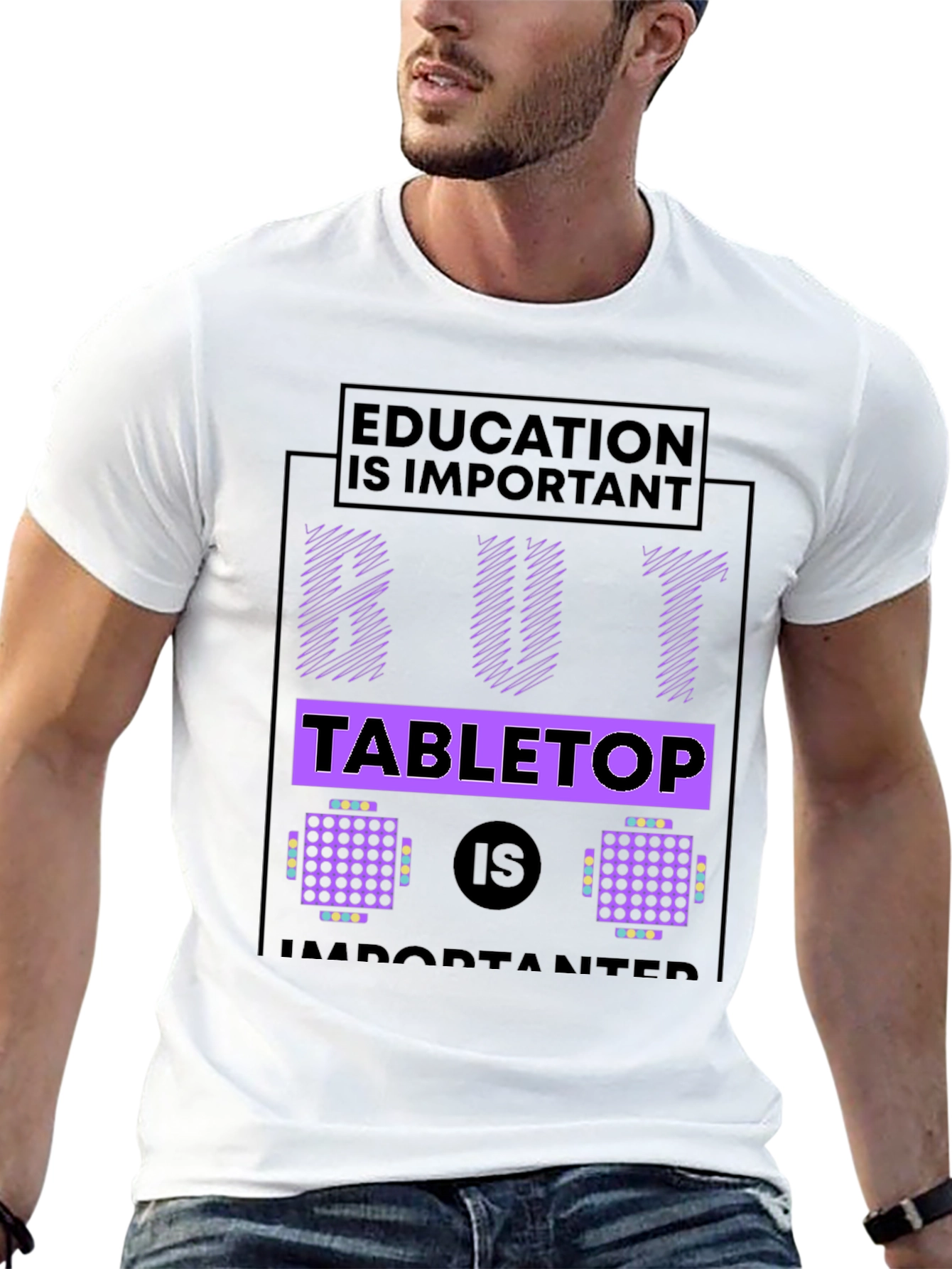 Black Education But Tabletop is Importanter Black T-Shirt view 13