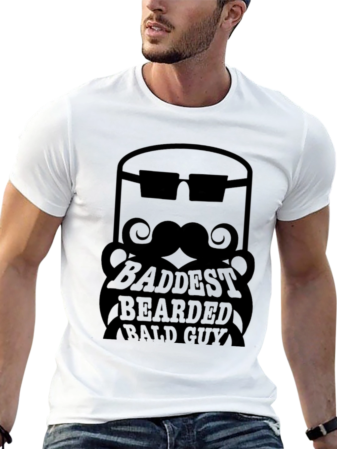 Black Baddest Bearded Bald Guy Black Graphic Tee view 13