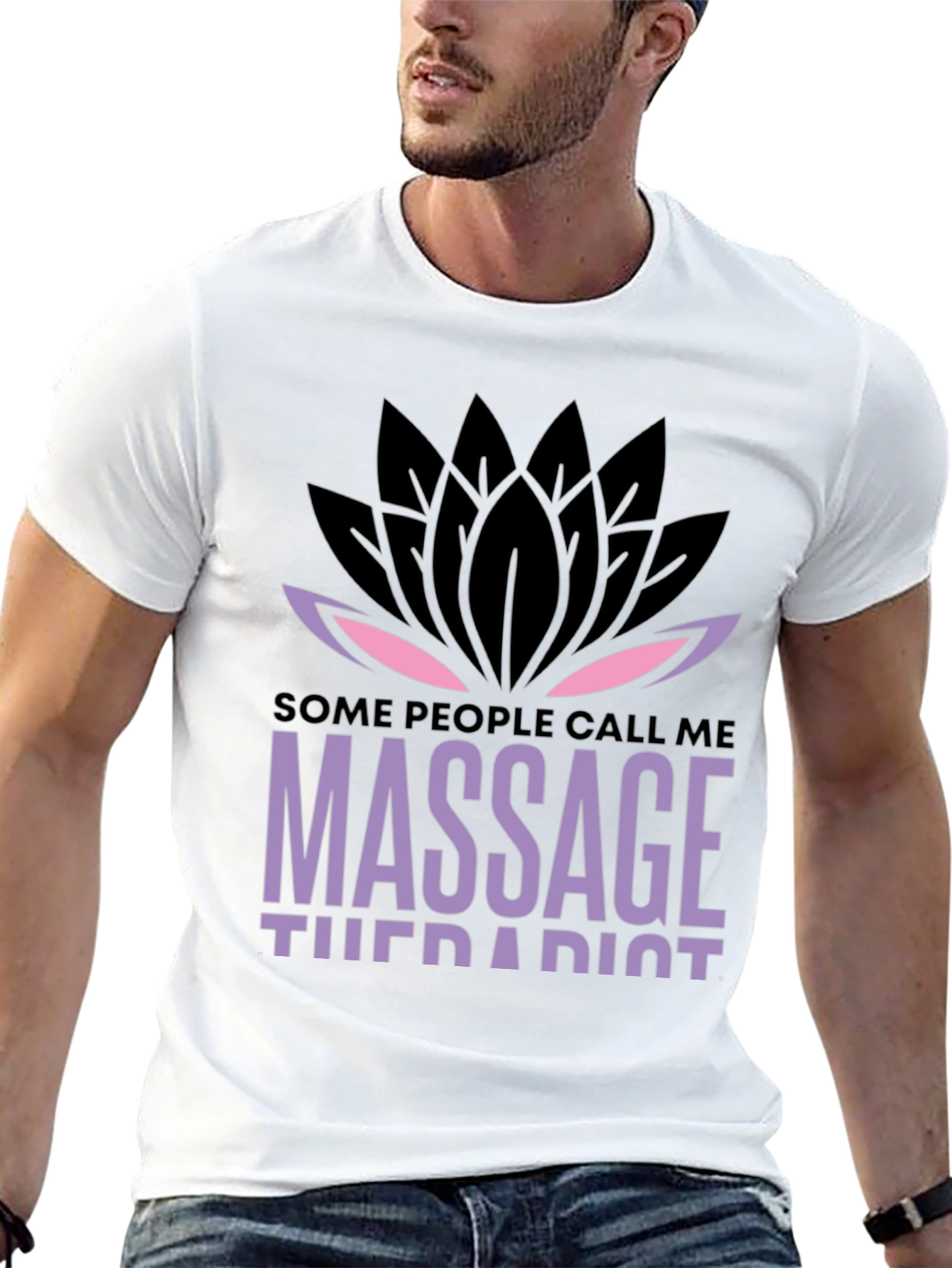 Black Massage Therapist Lotus Graphic T-Shirt - Unique Design view 13