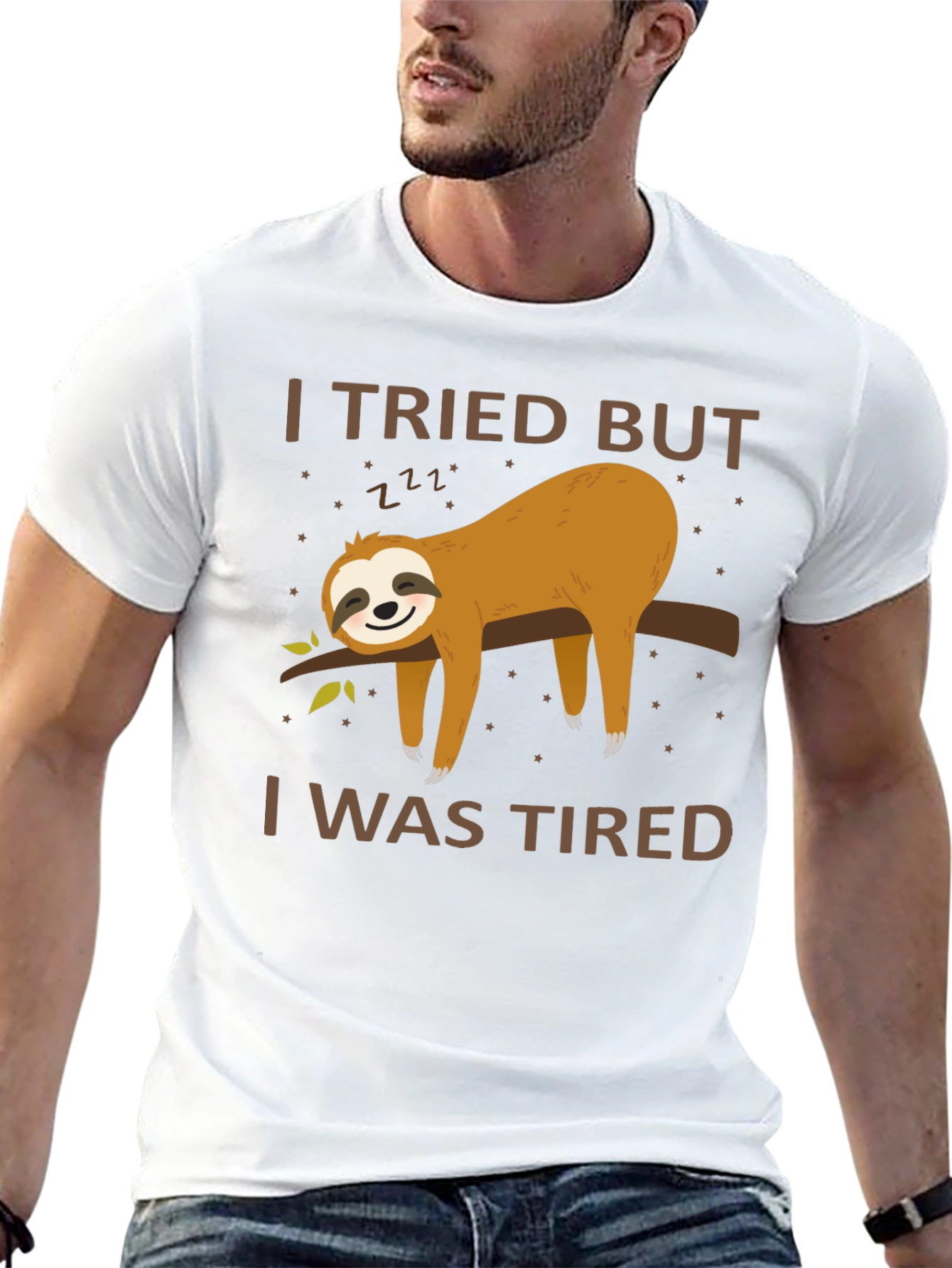 Black I Tried But I Was Tired Sloth T-Shirt view 13