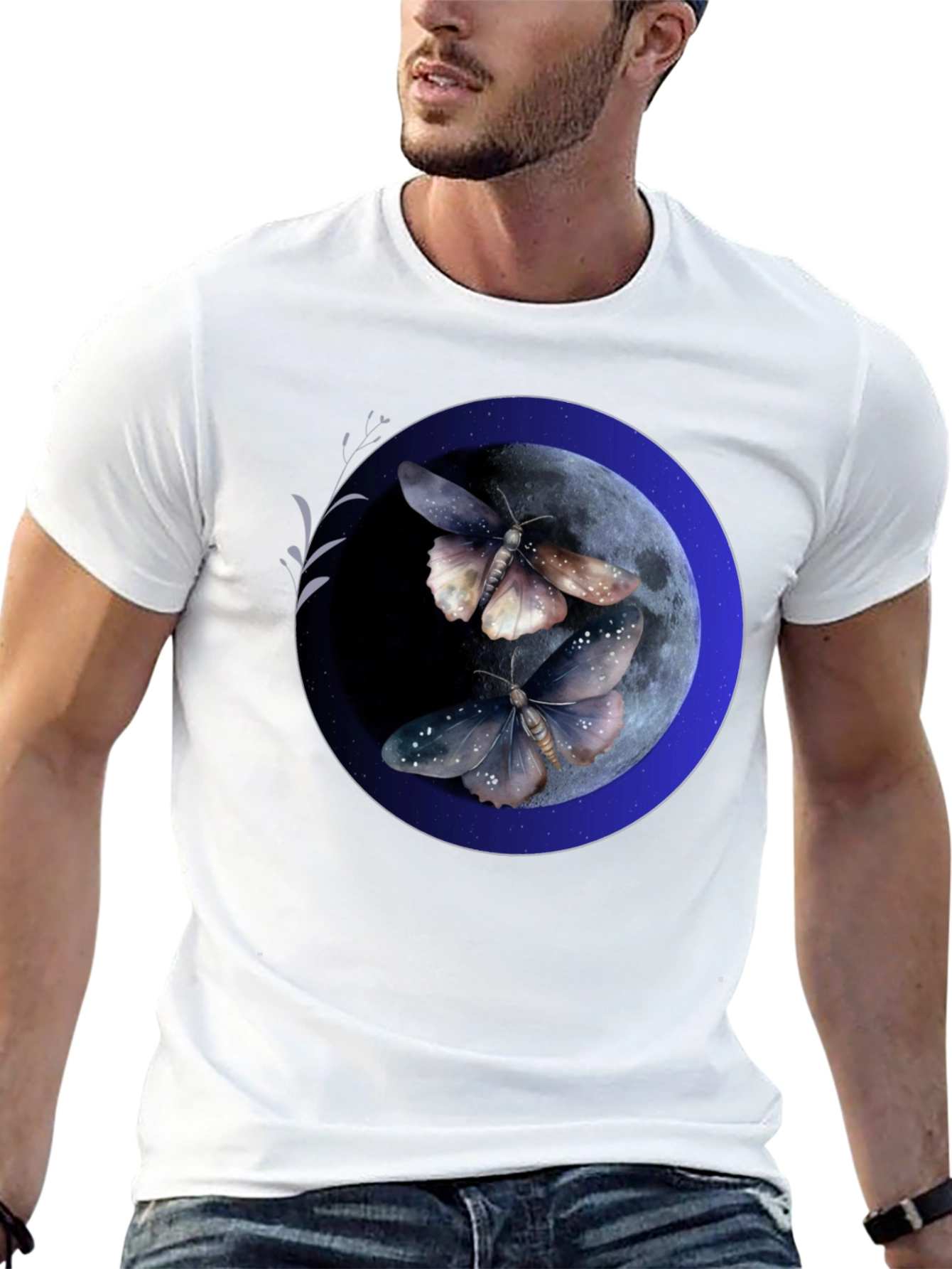 Black Moonlit Moth Graphic Tee - Black Cotton Blend view 13