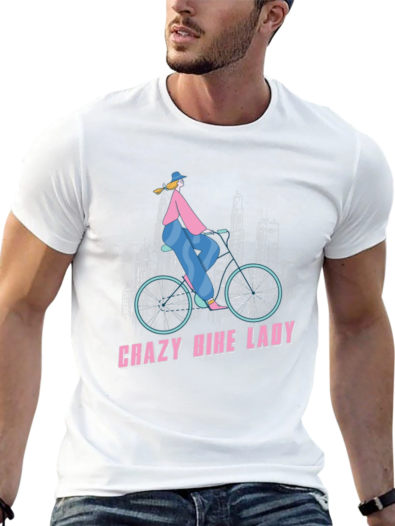 Black Crazy Bike Lady Graphic Tee - Black Cotton T-Shirt view 13