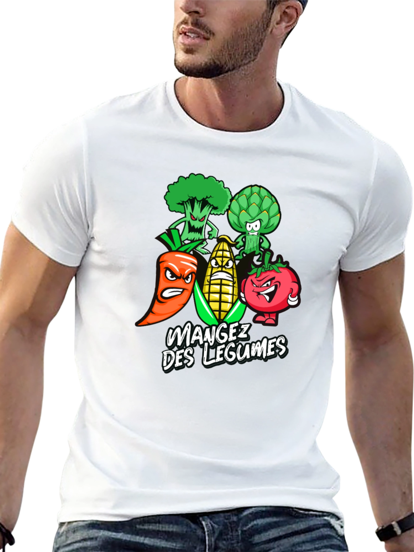 Black Eat Your Vegetables T-Shirt - Funny Cartoon Veggies Tee view 13