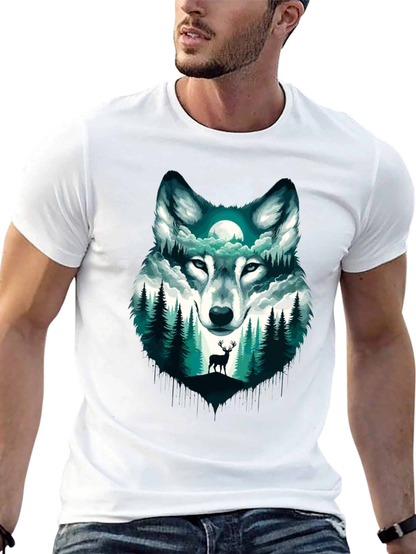 Black Wolf & Forest Graphic Tee - Nature Inspired Design view 13