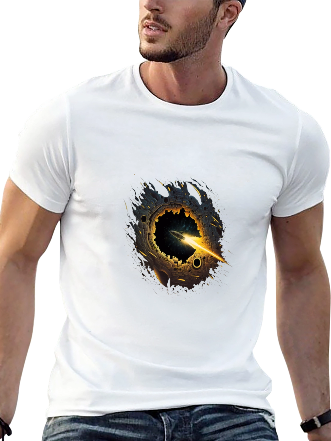 Black Black T-Shirt with Sci-Fi Portal Graphic view 13