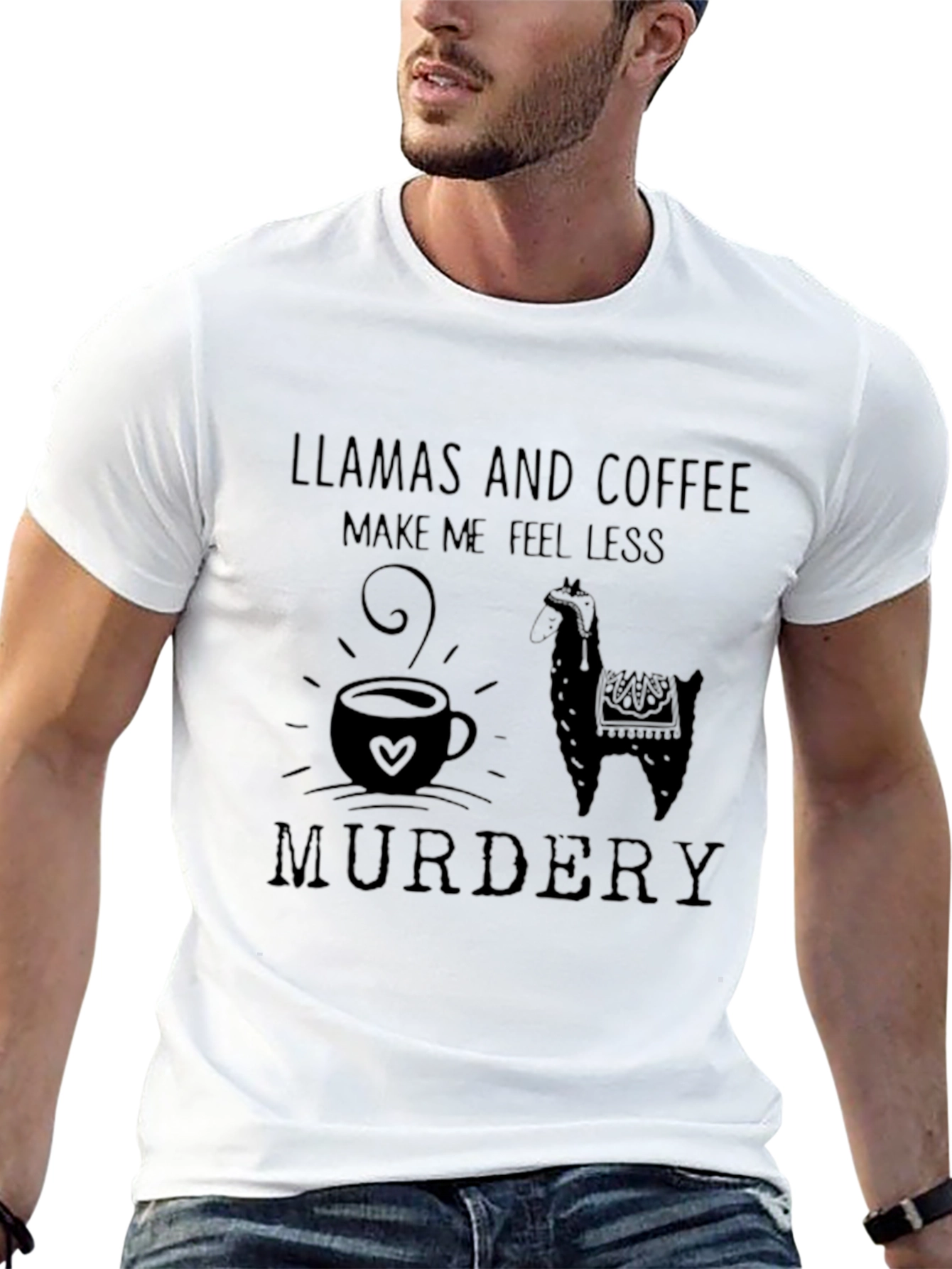 Black Llama and Coffee Graphic Tee - Funny Humor T-Shirt view 13