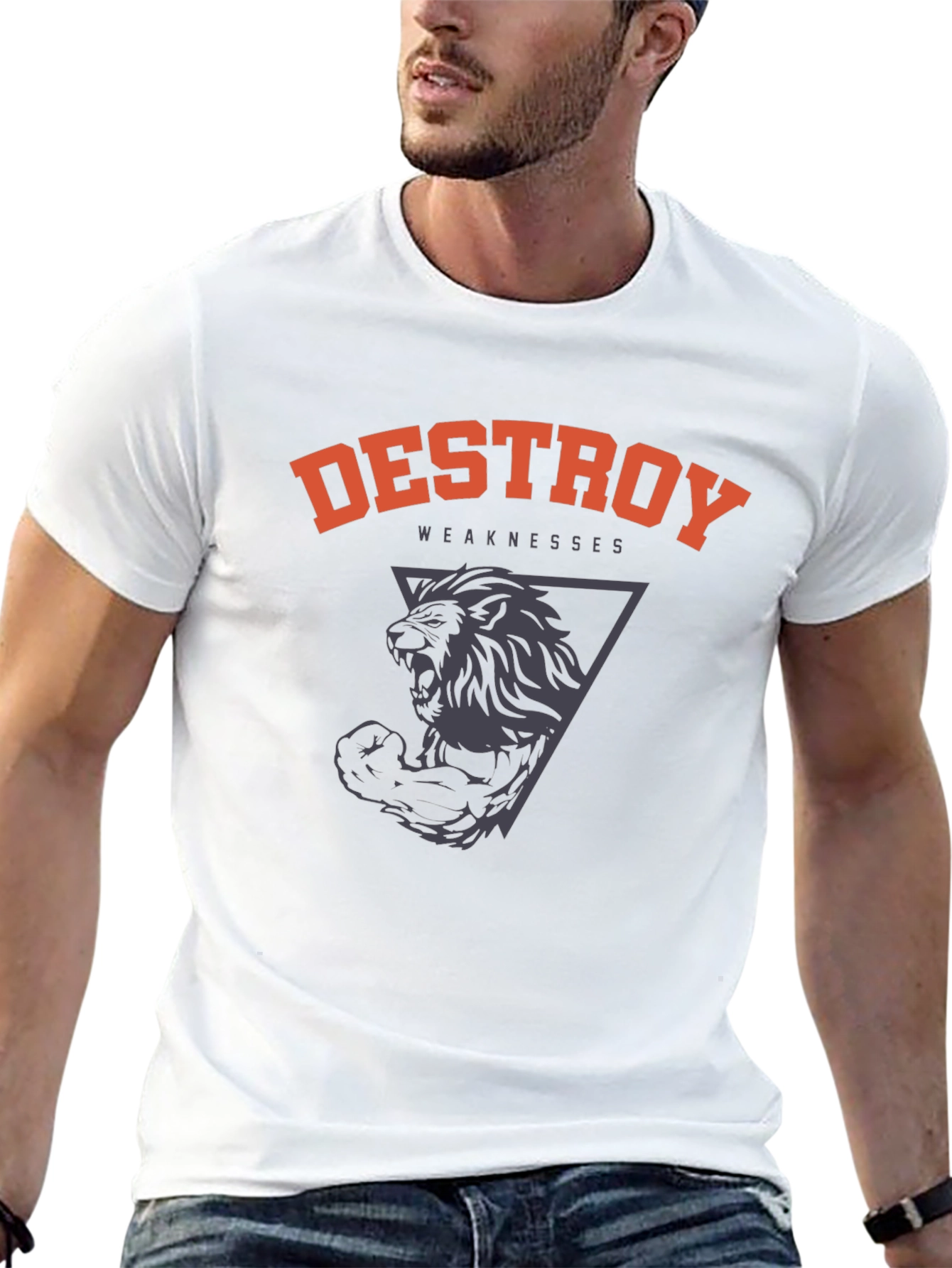 Black Destroy Weaknesses Lion Graphic T-Shirt - Black view 13