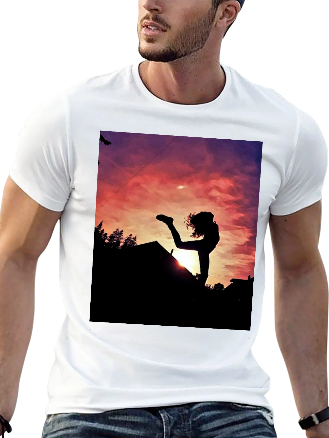 Black Silhouette Sunset Graphic Tee - Black Cotton Blend view 13