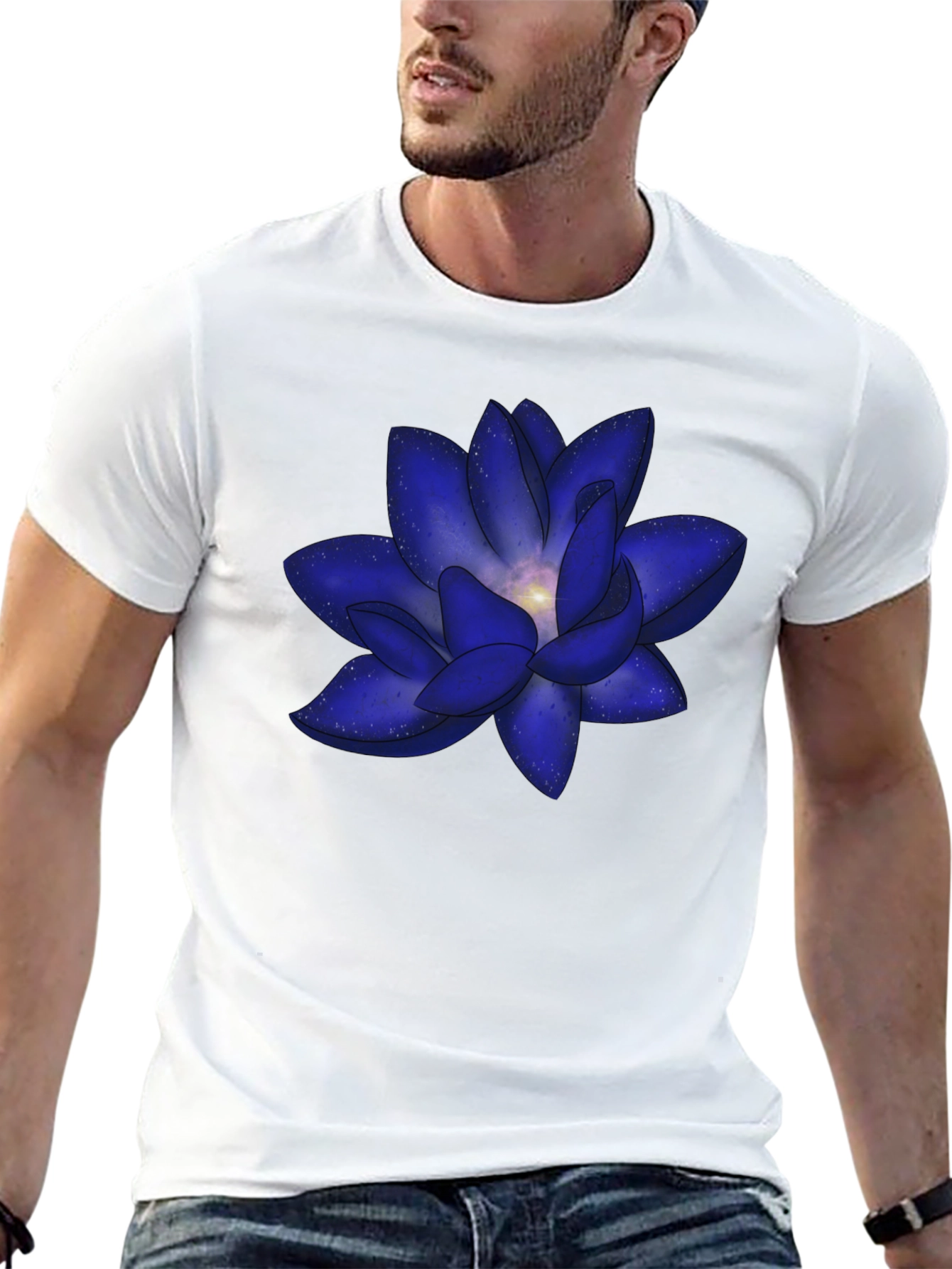 Black Blue Space Lotus Graphic T-Shirt - Modern Design view 13