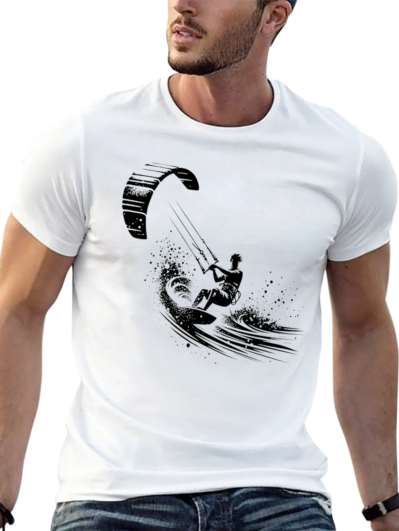 Black Kite Surfing Graphic Tee - Black Cotton T-Shirt view 13