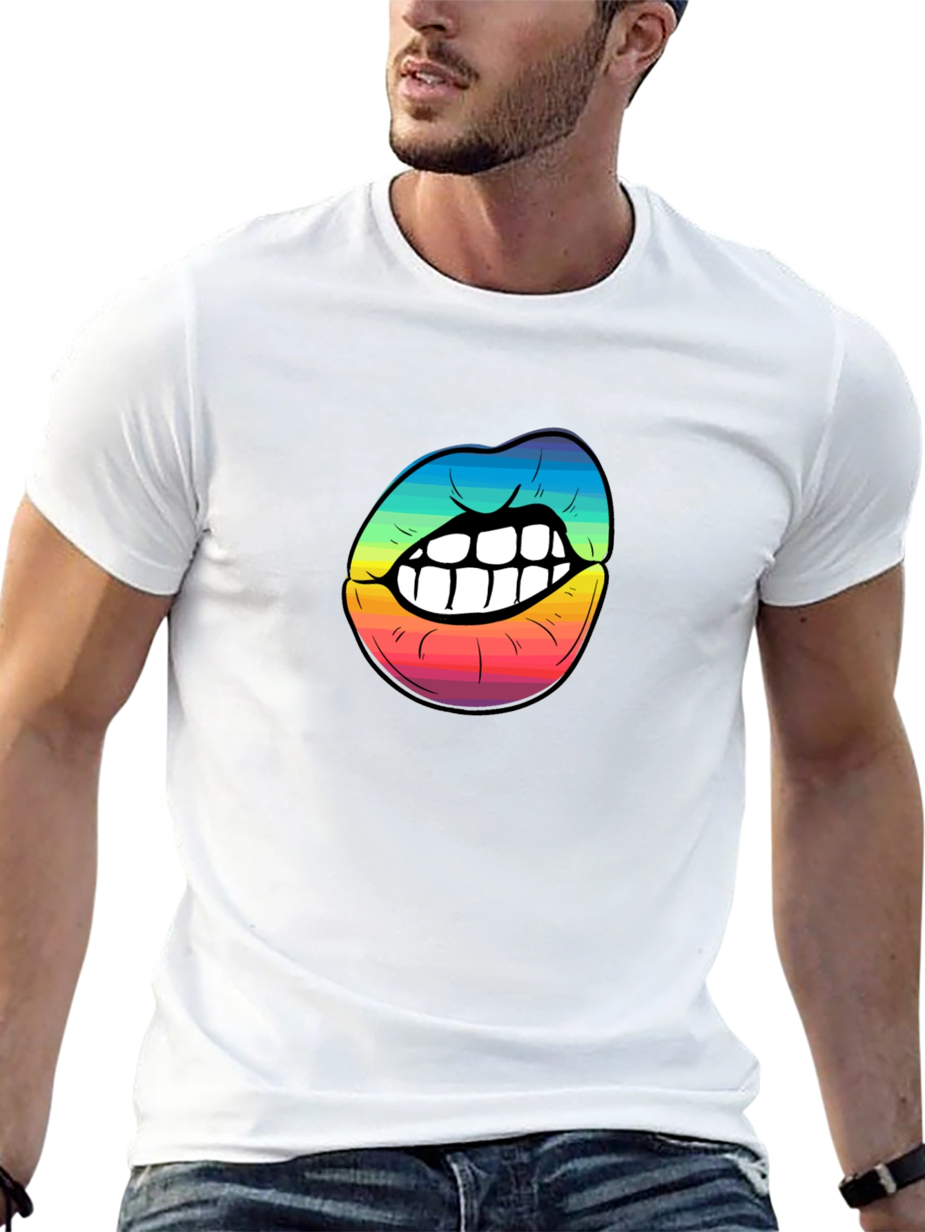 Black Rainbow Lips Graphic Black T-Shirt view 13