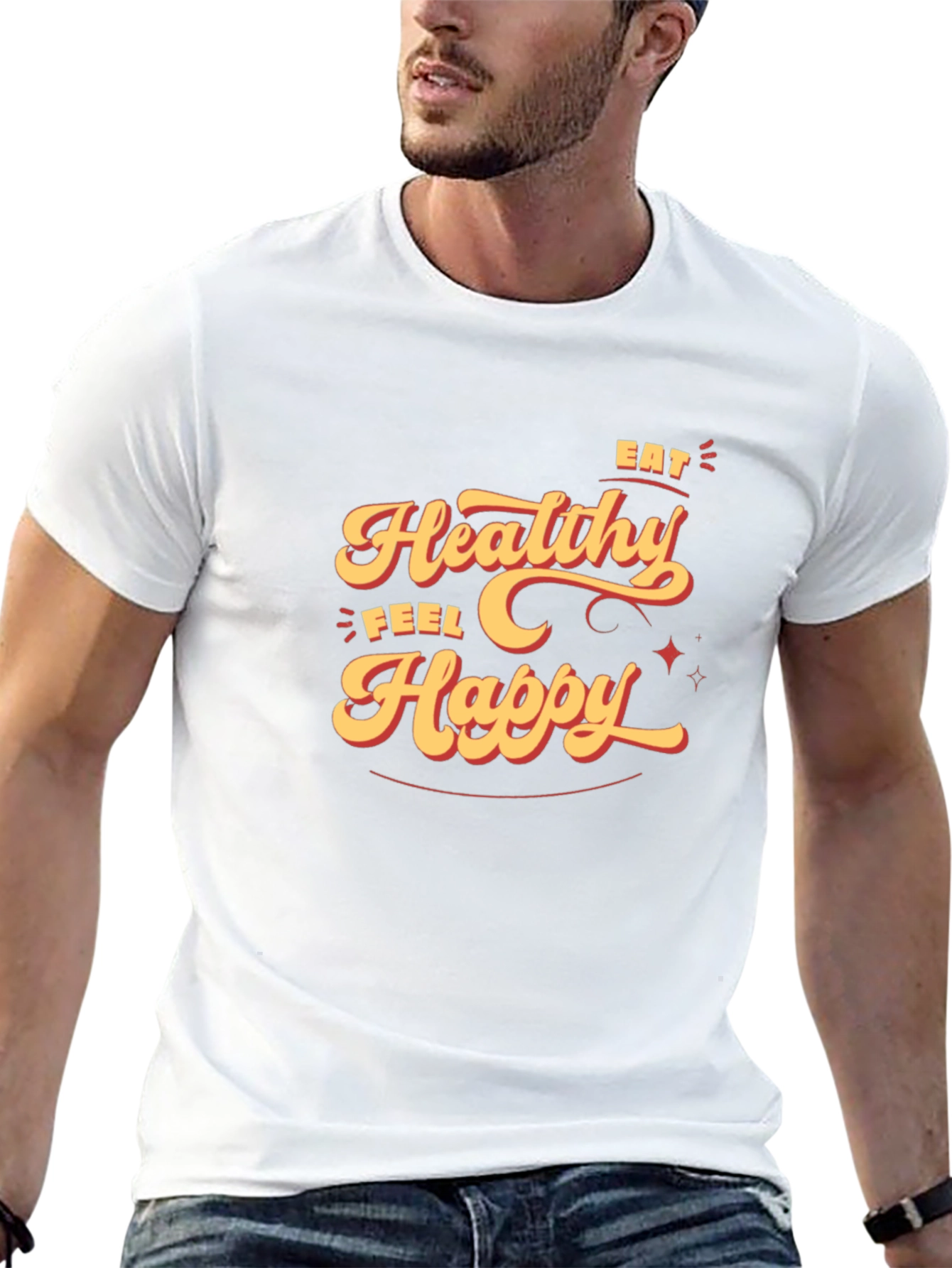 Black Eat Healthy Feel Happy Graphic Tee view 13