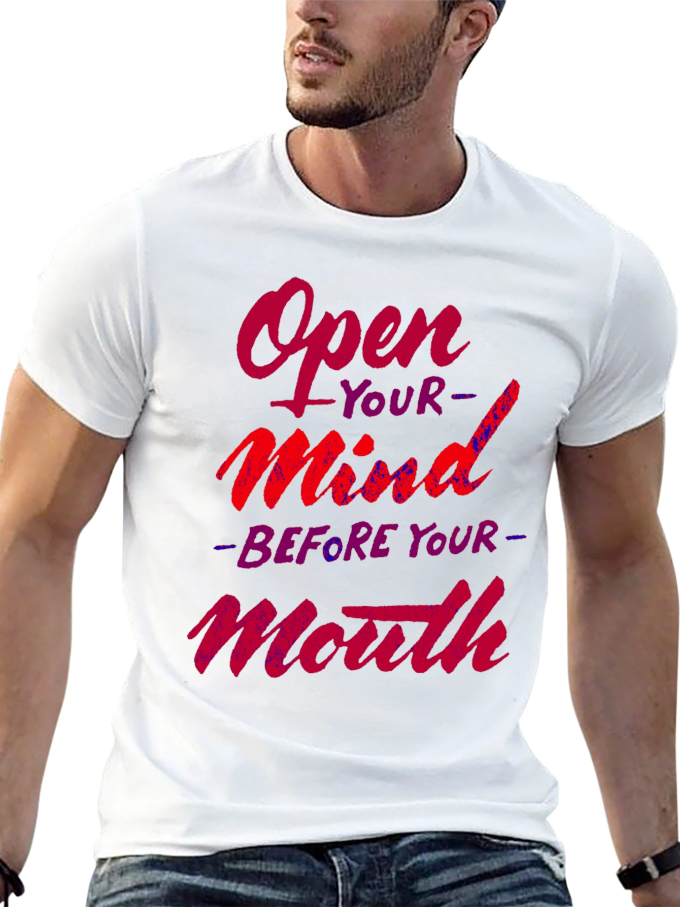 Black Open Mind Graphic Tee - Inspiring Slogan T-Shirt view 13