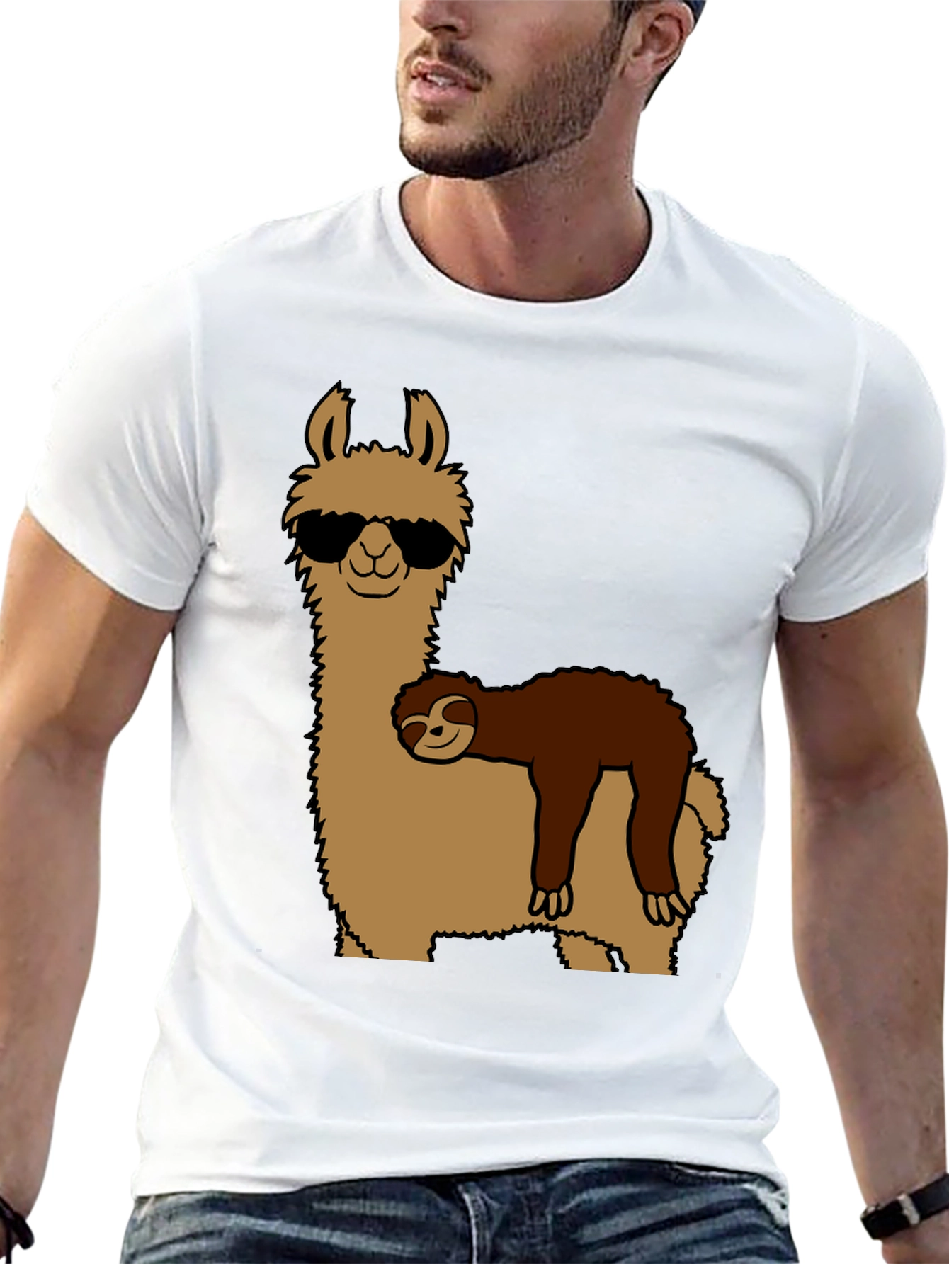 Black Cool Llama & Sloth Graphic T-Shirt view 13