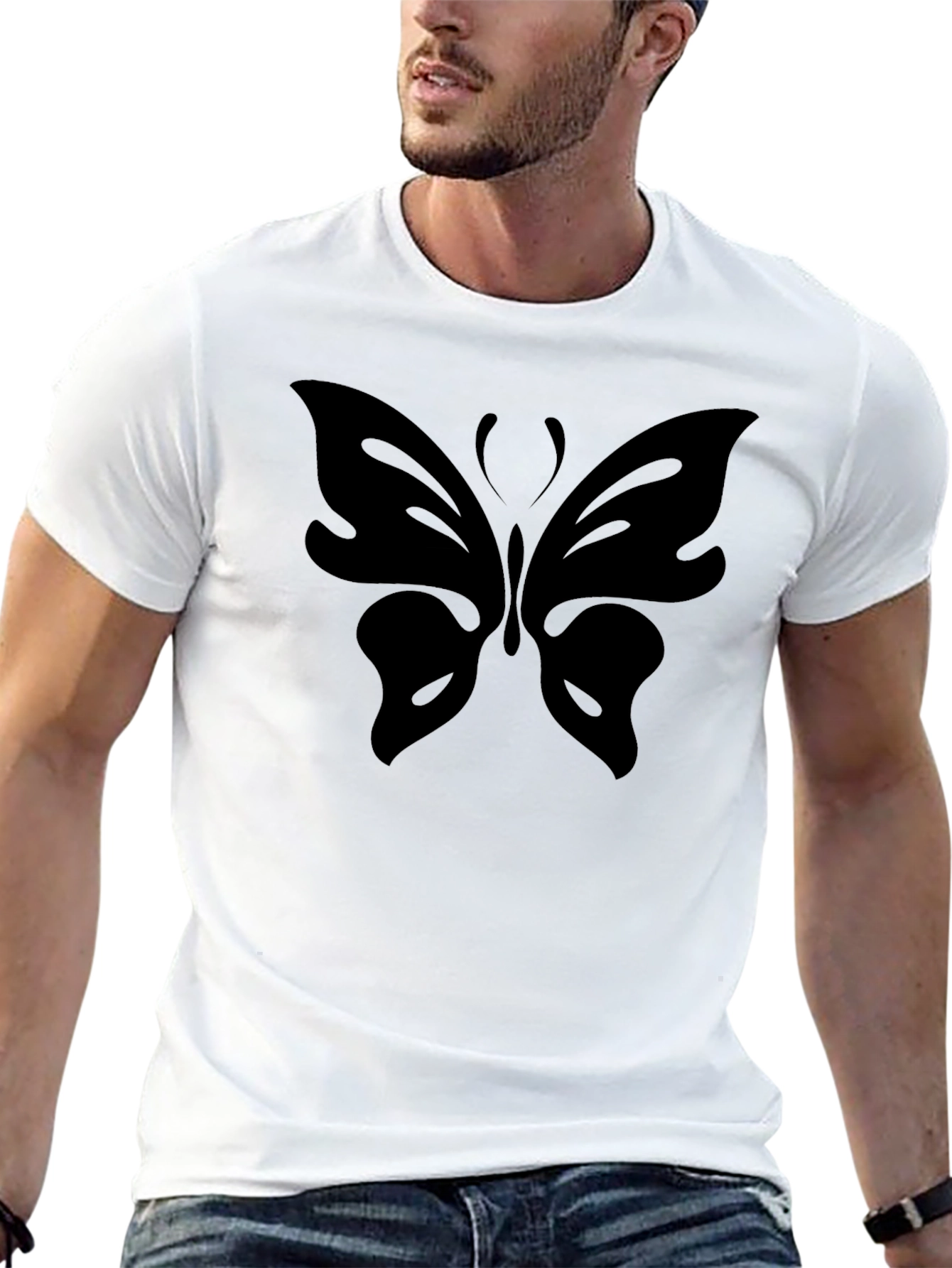 Black Butterfly Graphic Tee - Sleek Black Cotton T-Shirt view 13