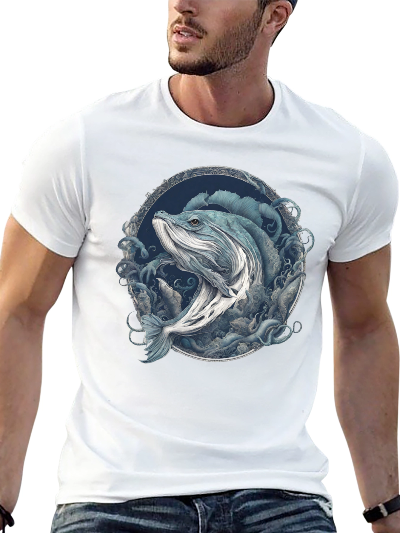 Black Whale Graphic T-Shirt - Men's Black Tee view 13