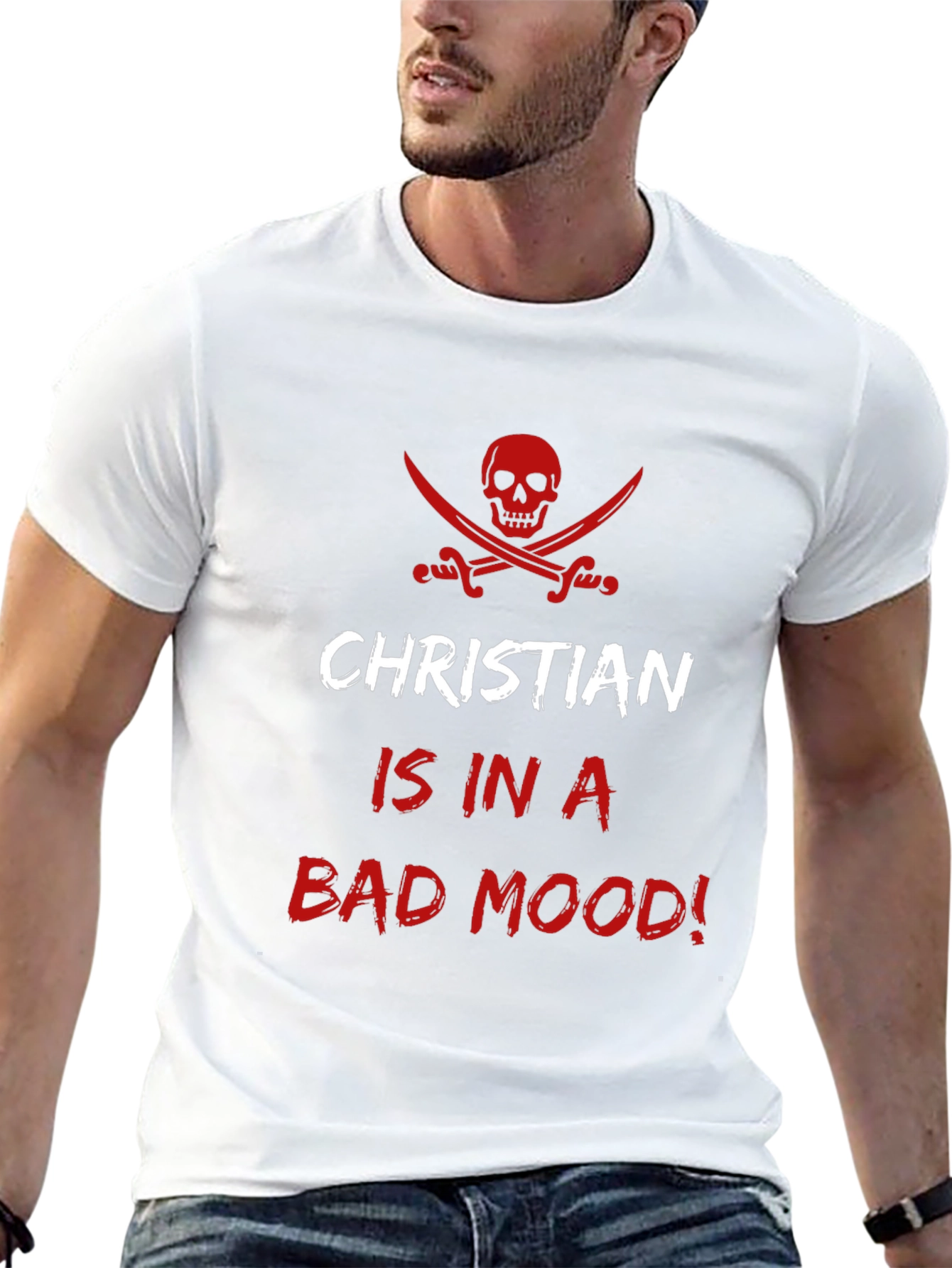 Black Christian Bad Mood T-Shirt - Pirate Skull Design view 13
