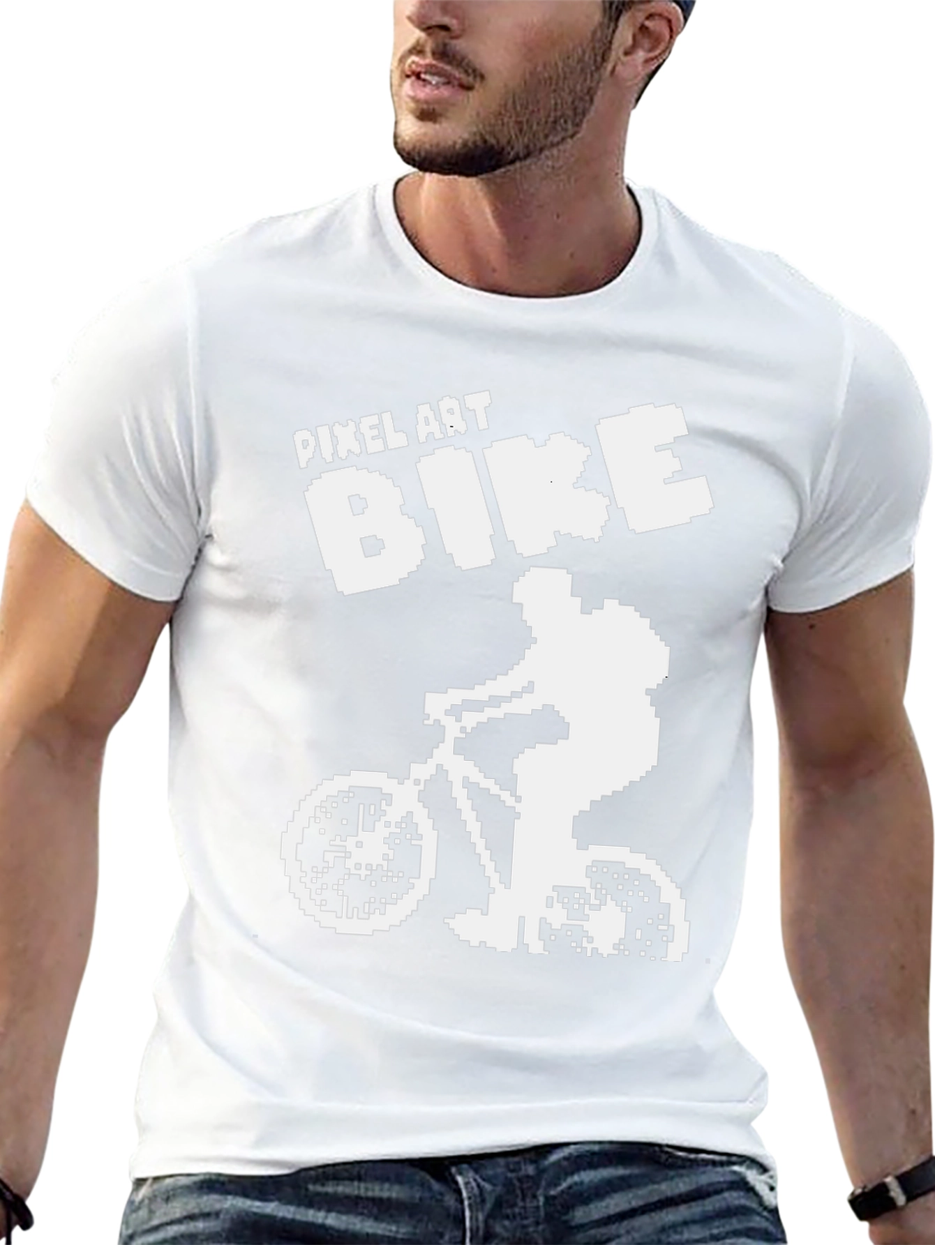 Black Pixel Art Bike T-Shirt - Cyclist Tee view 13