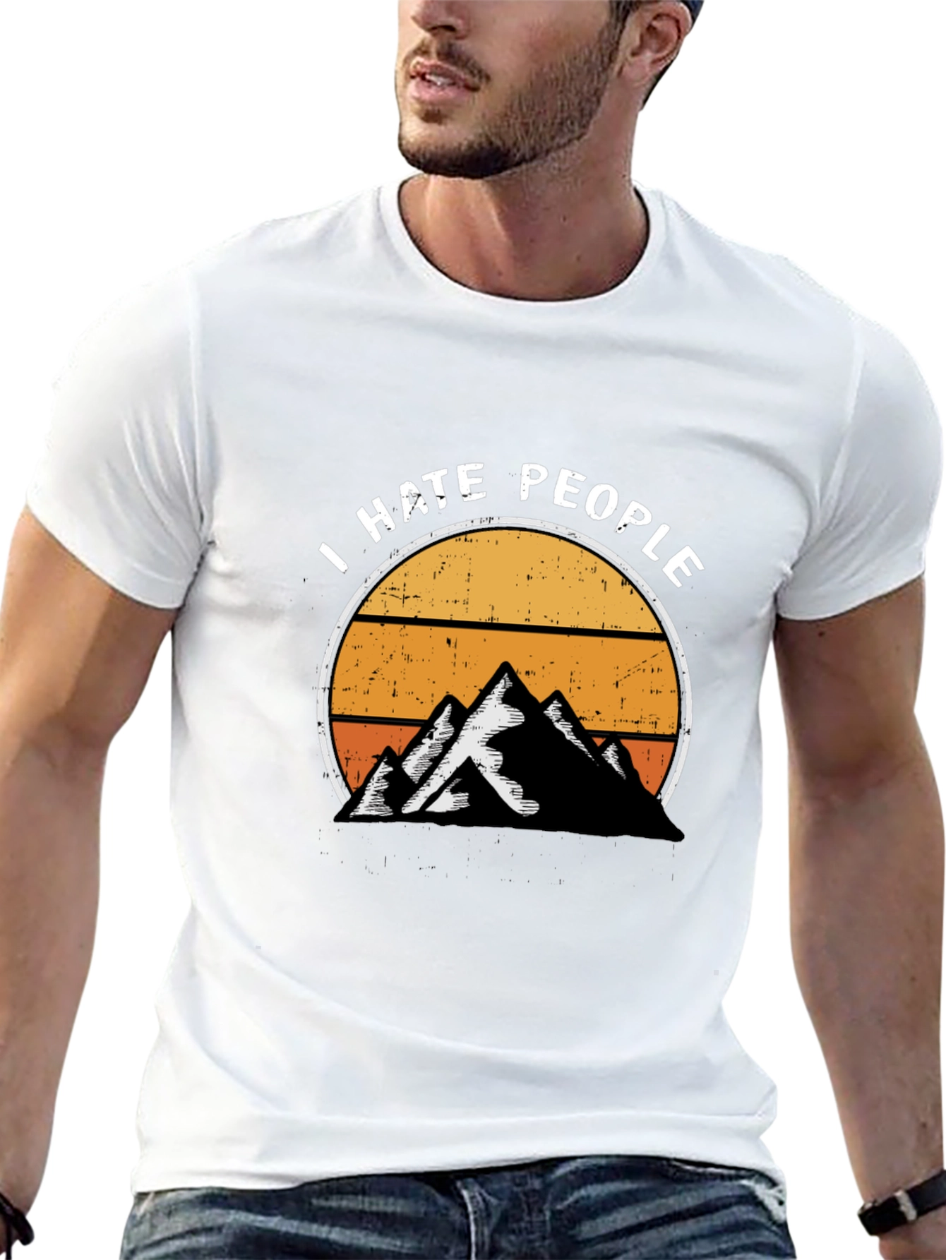 Black I Hate People Mountain Sunset Graphic Tee view 13