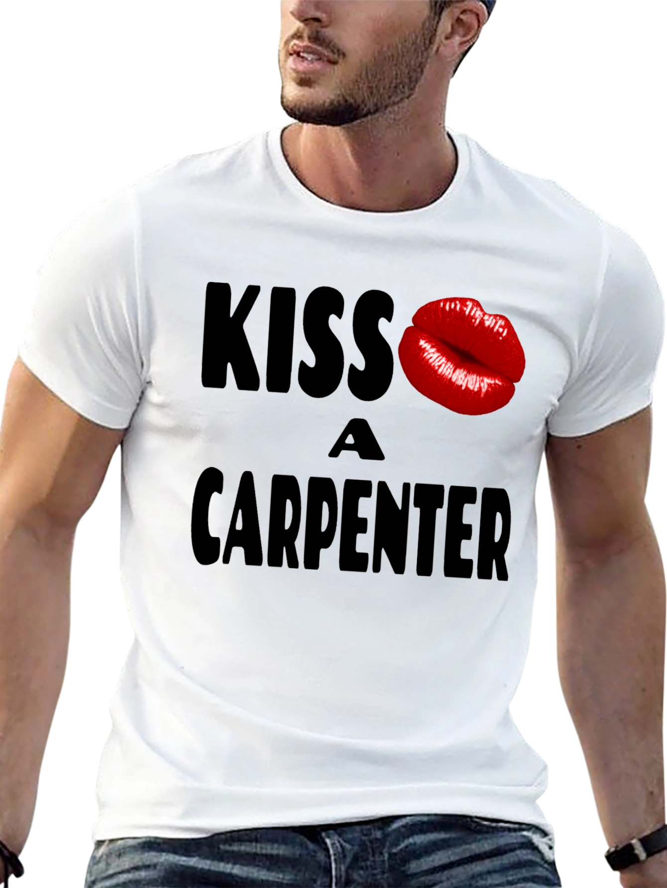 Black Kiss a Carpenter Graphic T-Shirt - Novelty Crew Neck Tee view 13