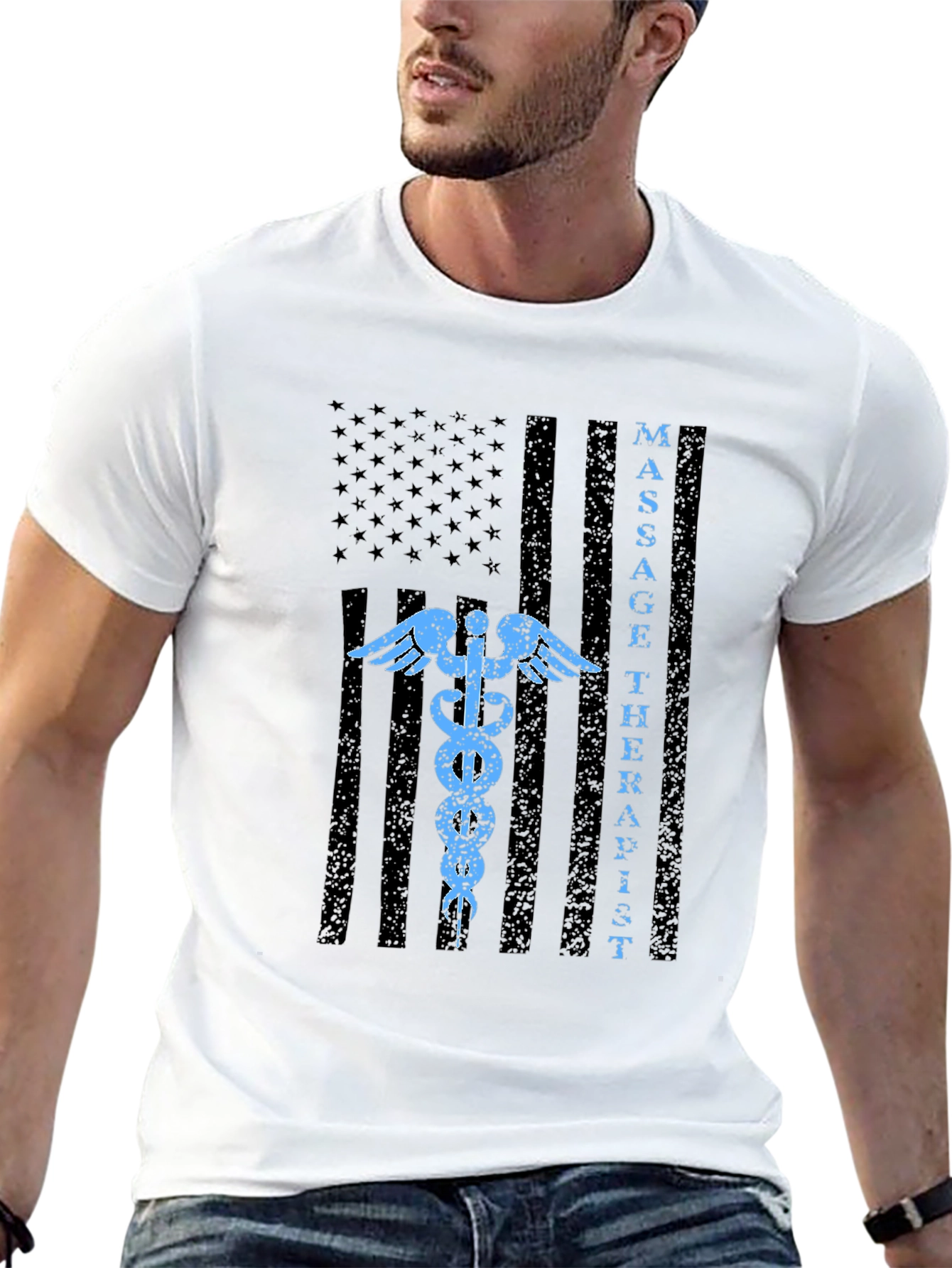 Black Massage Therapist American Flag T-Shirt view 13