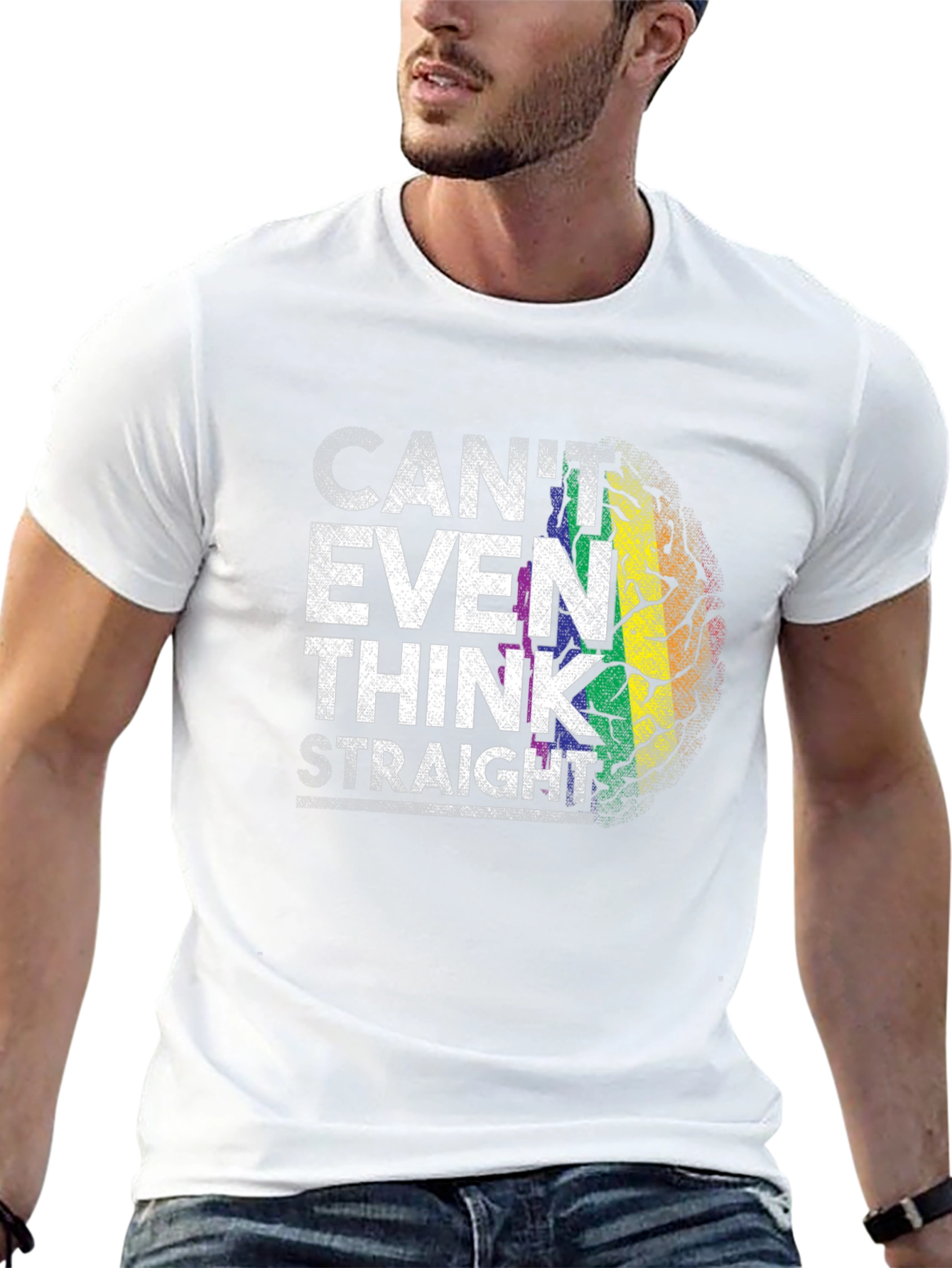 Black Can't Even Think Straight Rainbow Brain T-Shirt view 13