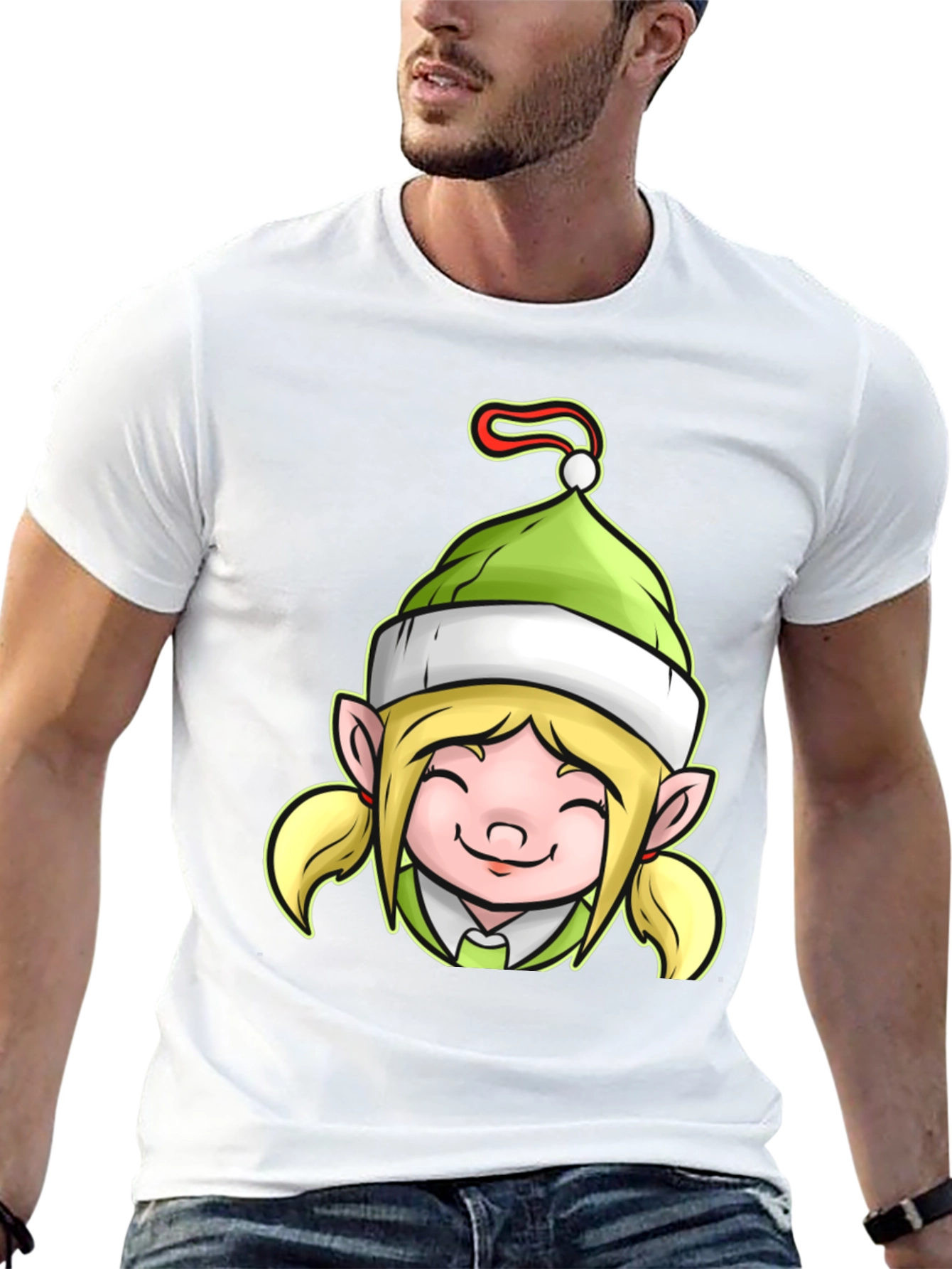 Black Festive Elf Girl Graphic Tee view 13
