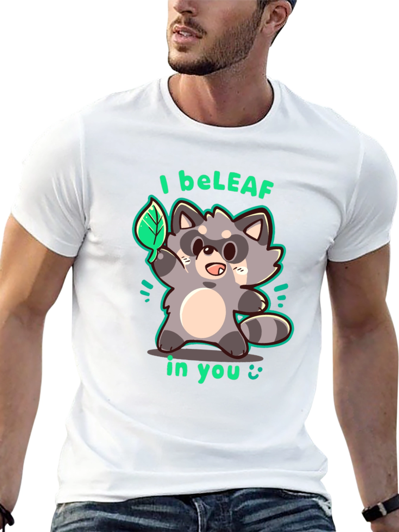 Black I beLEAF in You Raccoon Graphic T-Shirt view 13