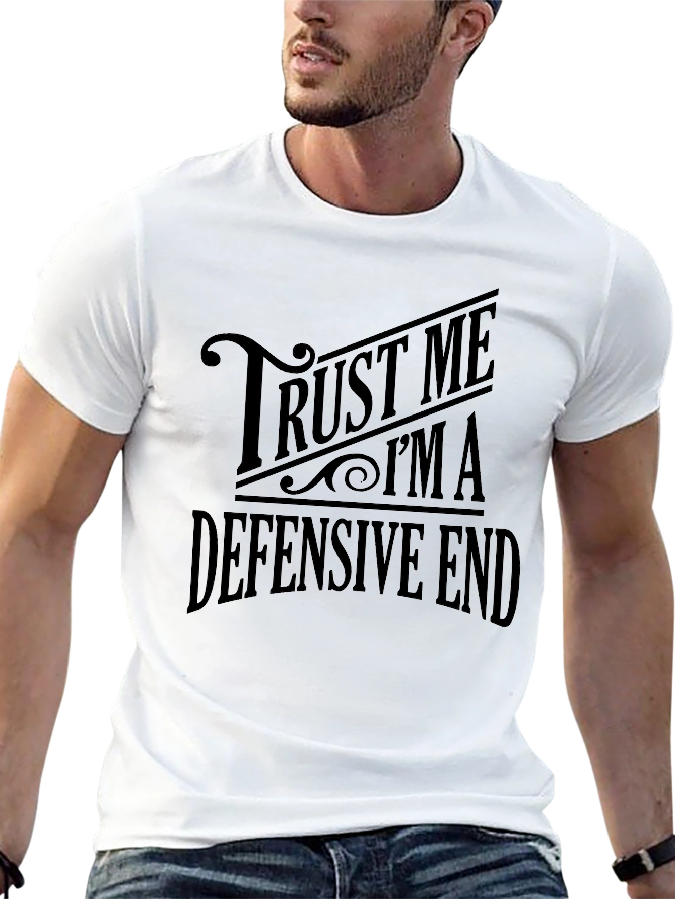 Black Trust Me I'm A Defensive End Black T-Shirt view 13