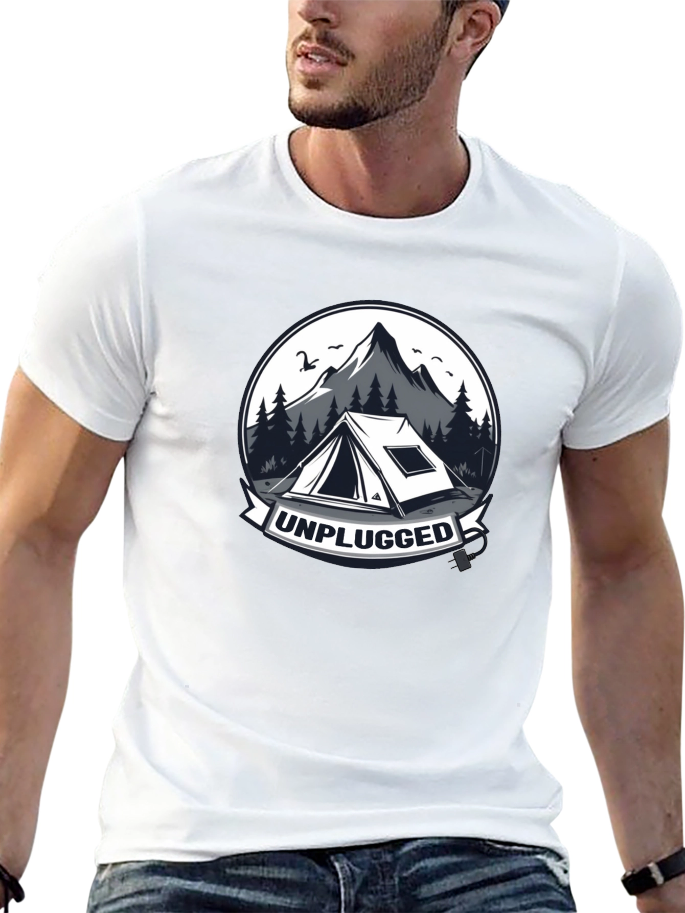 Black Unplugged Camping Graphic T-Shirt view 13