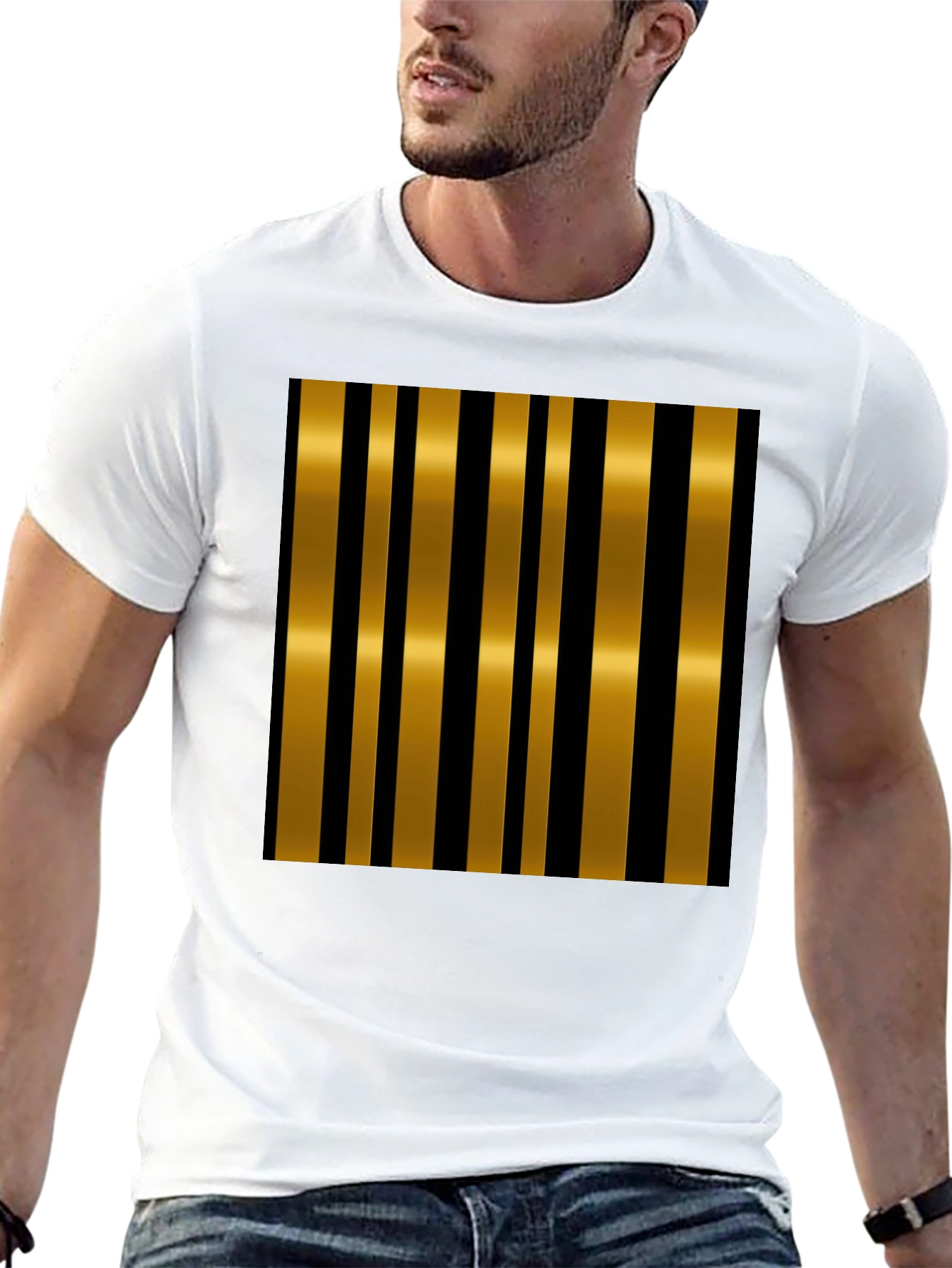 Black Striped Gold & Black Stylish T-Shirt view 13