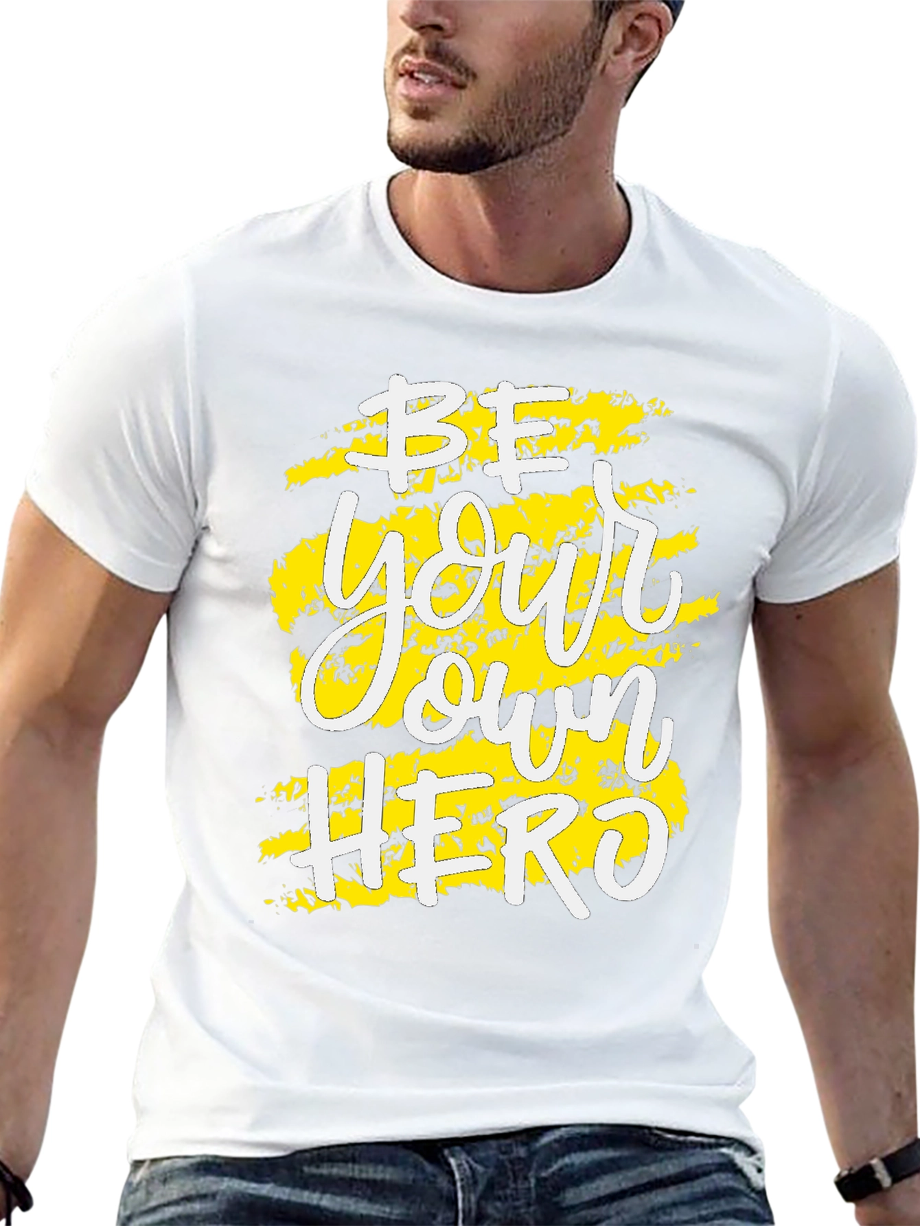 Black Be Your Own Hero Black Graphic Tee - Inspirational Men's T-Shirt view 13