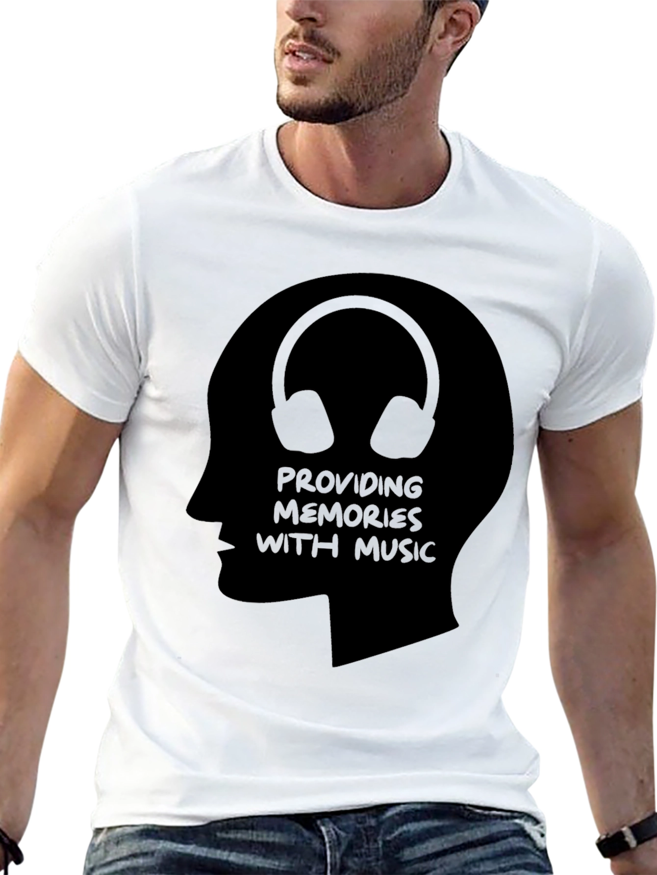 Black Music Memory T-Shirt - Unique Headphone Design view 13