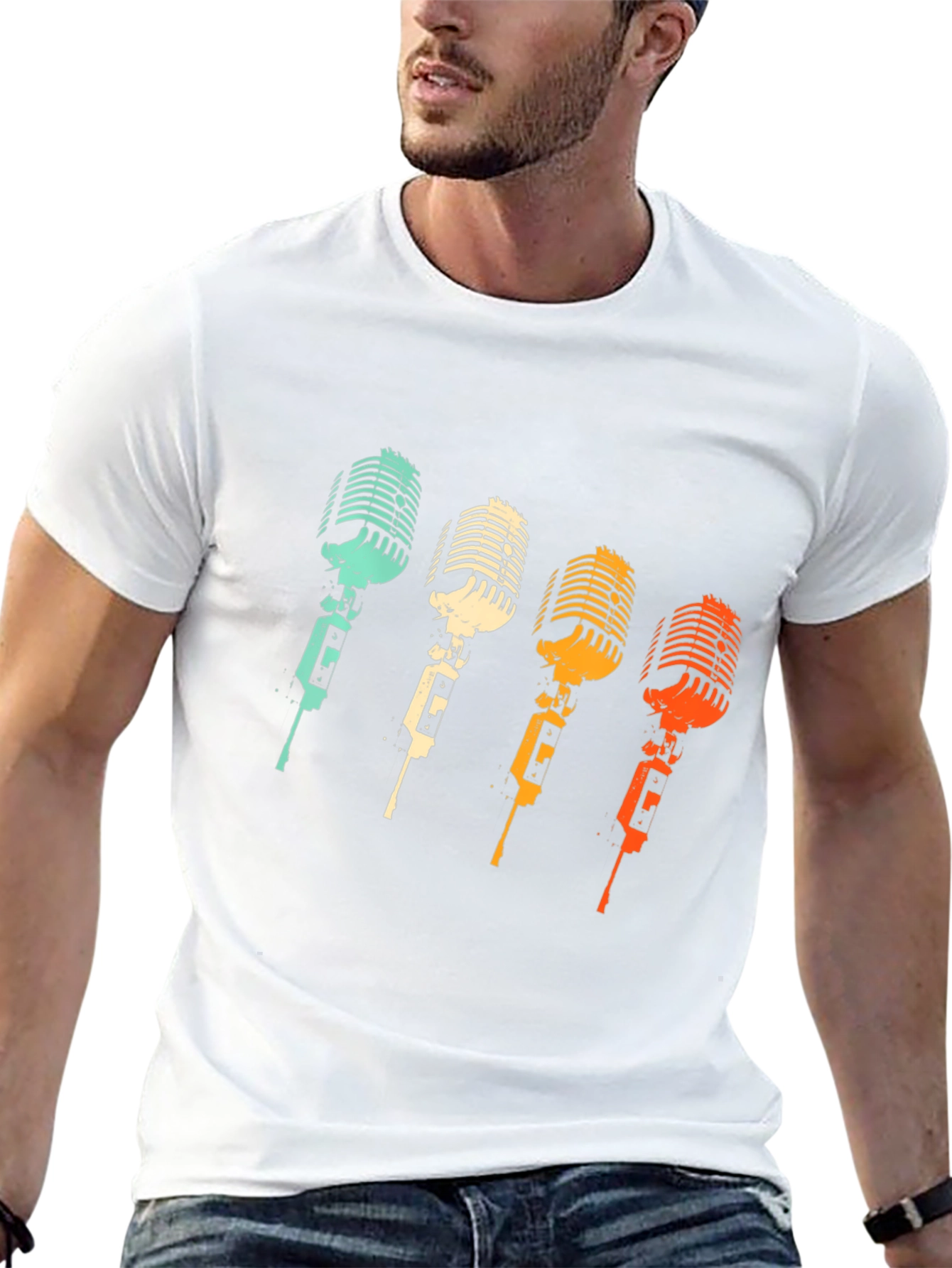 Black Retro Microphone T-Shirt - Vintage Music Lover Tee view 13