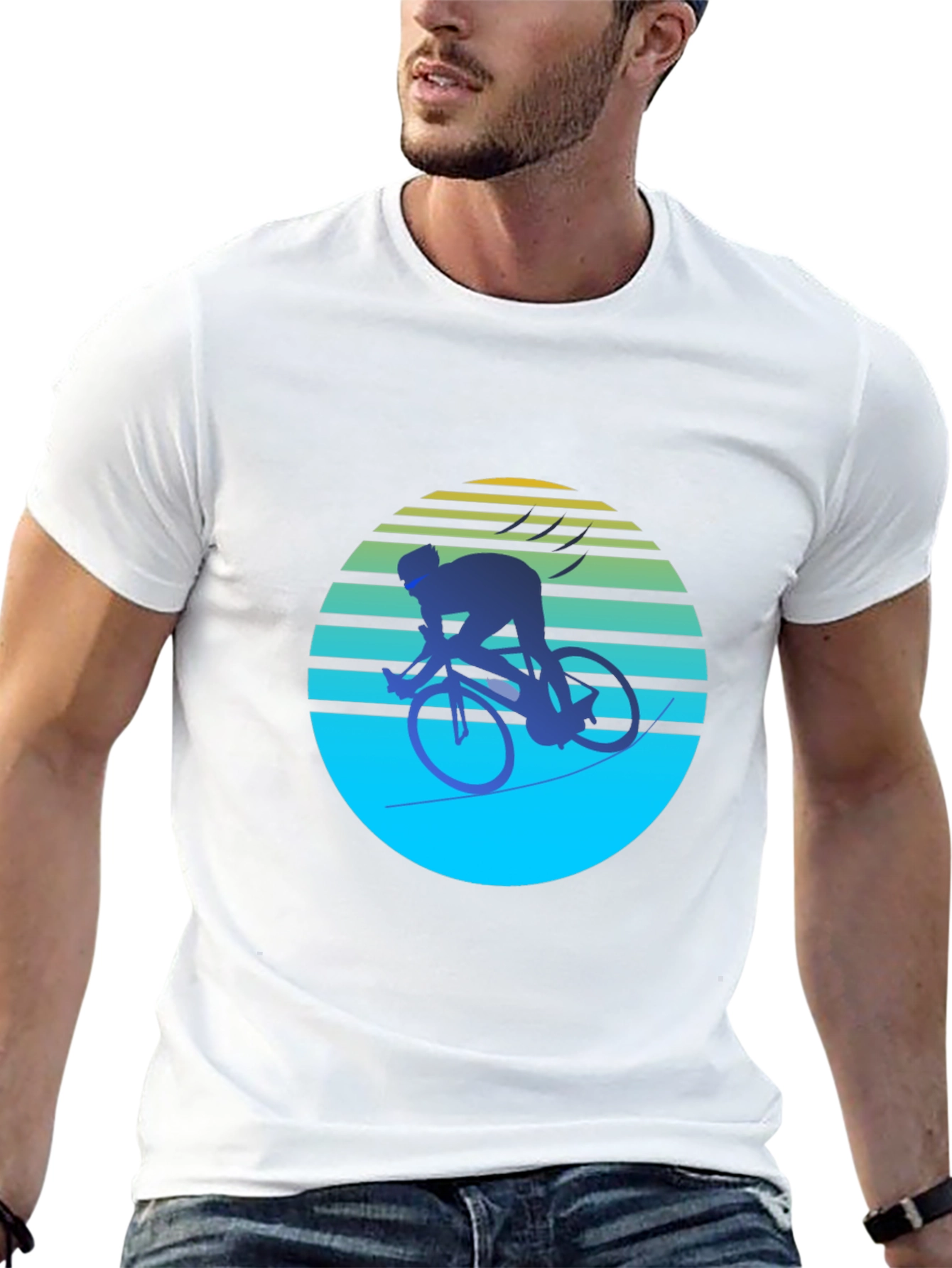 Black Retro Cyclist Graphic Tee - Black Cotton Blend view 13